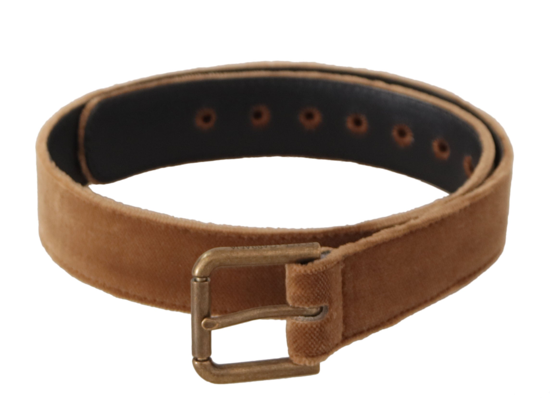 Dolce & Gabbana Brown Velvet Bronze Vintage Logo Metal Buckle Women's Belt