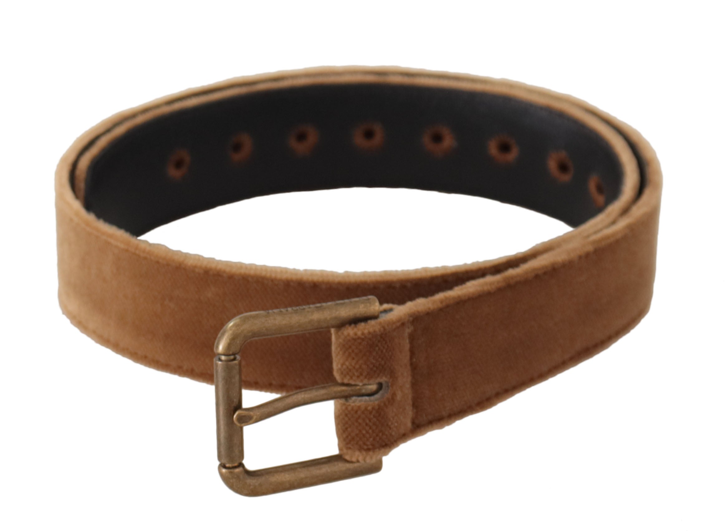 Dolce & Gabbana Brown Velvet Bronze Vintage Logo Metal Buckle Women's Belt