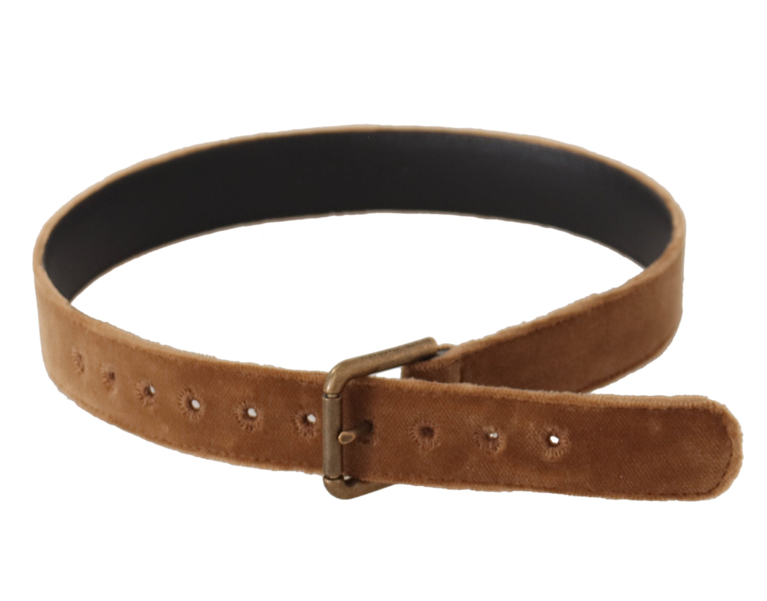 Dolce & Gabbana Brown Velvet Bronze Vintage Logo Metal Buckle Women's Belt