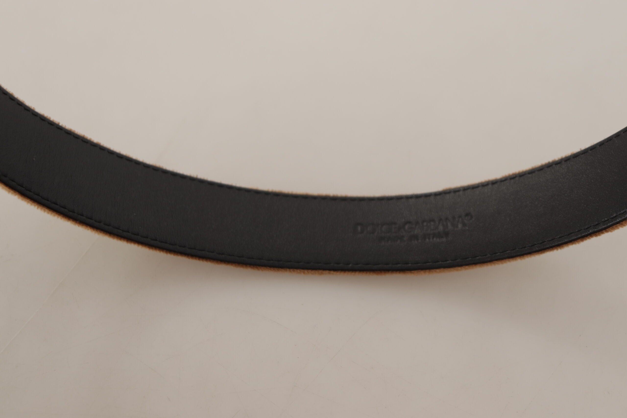Dolce & Gabbana Brown Velvet Bronze Vintage Logo Metal Buckle Women's Belt