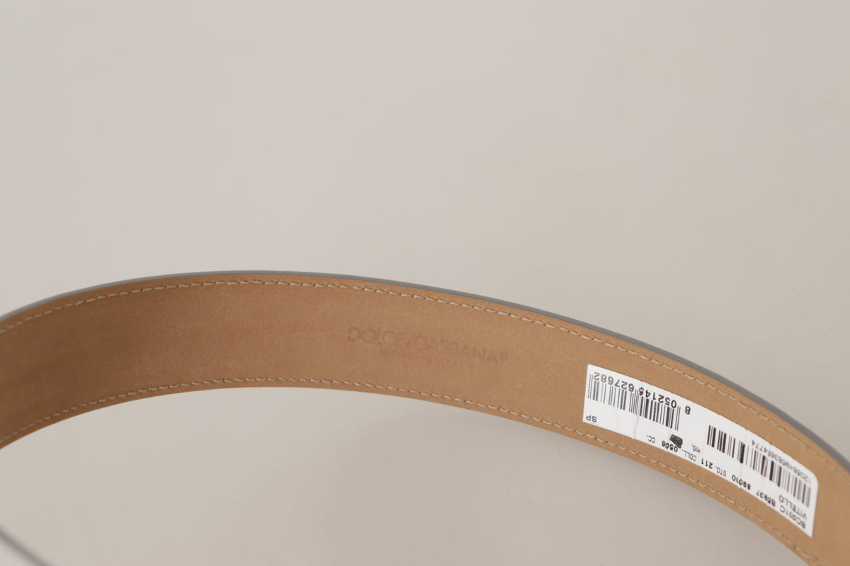 Dolce & Gabbana Silver Leather Gold Tone Logo Metal Buckle Women's Belt
