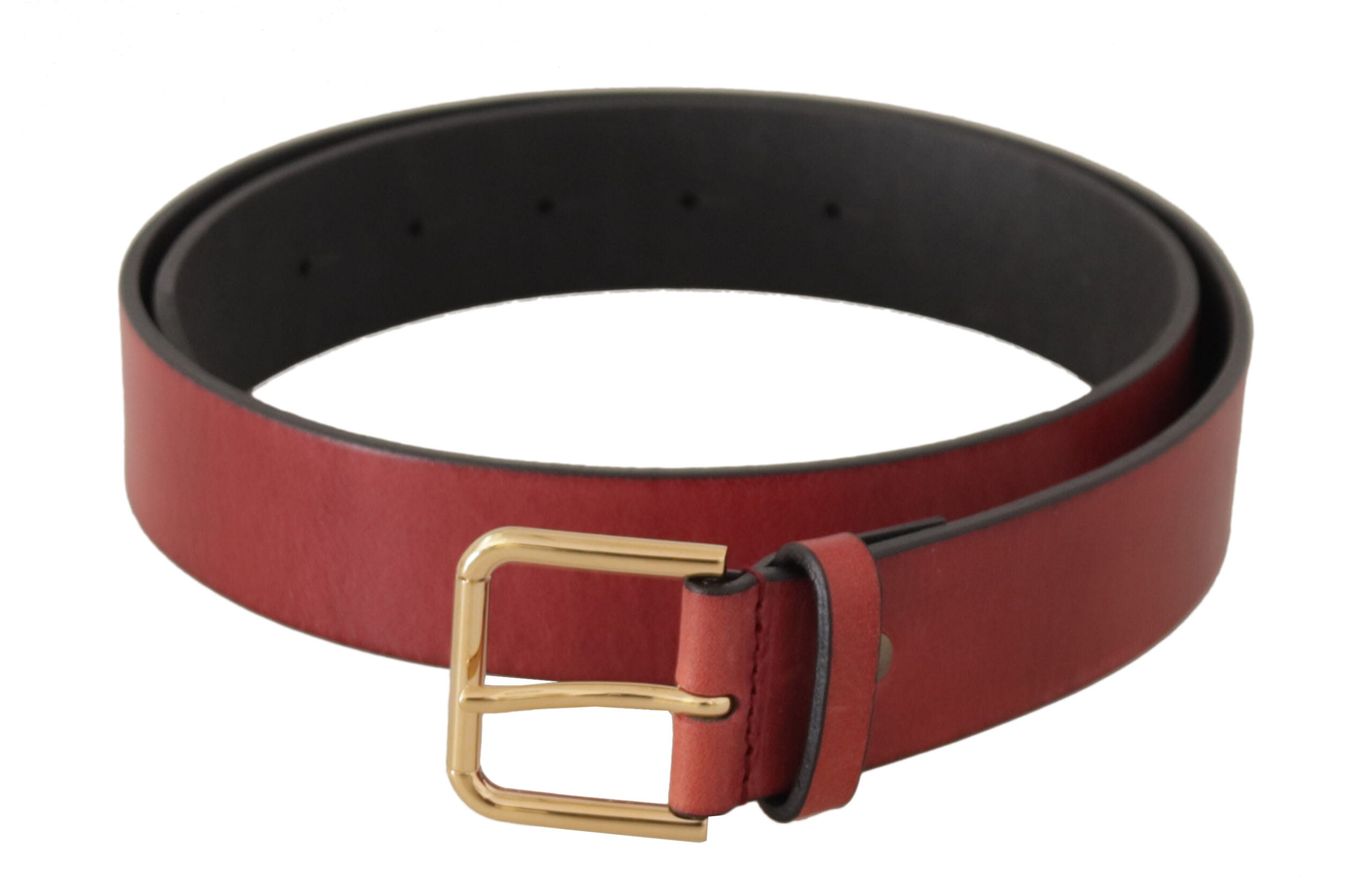 Dolce & Gabbana Elegant Red Leather Belt with Engraved Women's Buckle