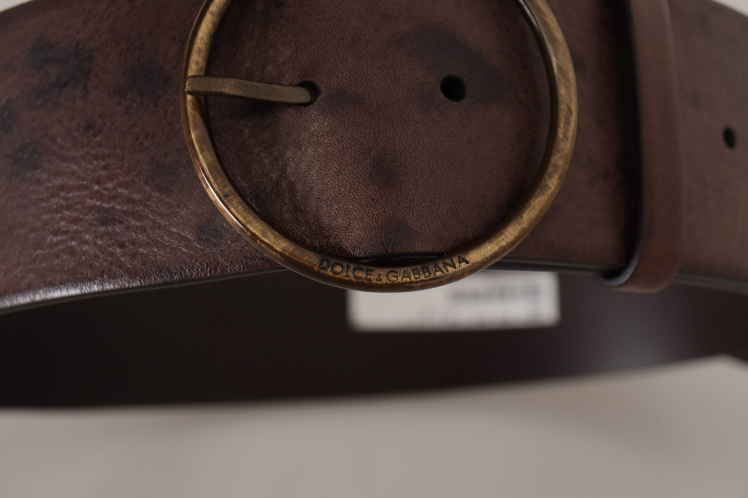 Dolce & Gabbana Dark Brown Wide Calf Leather Logo Round Buckle Women's Belt