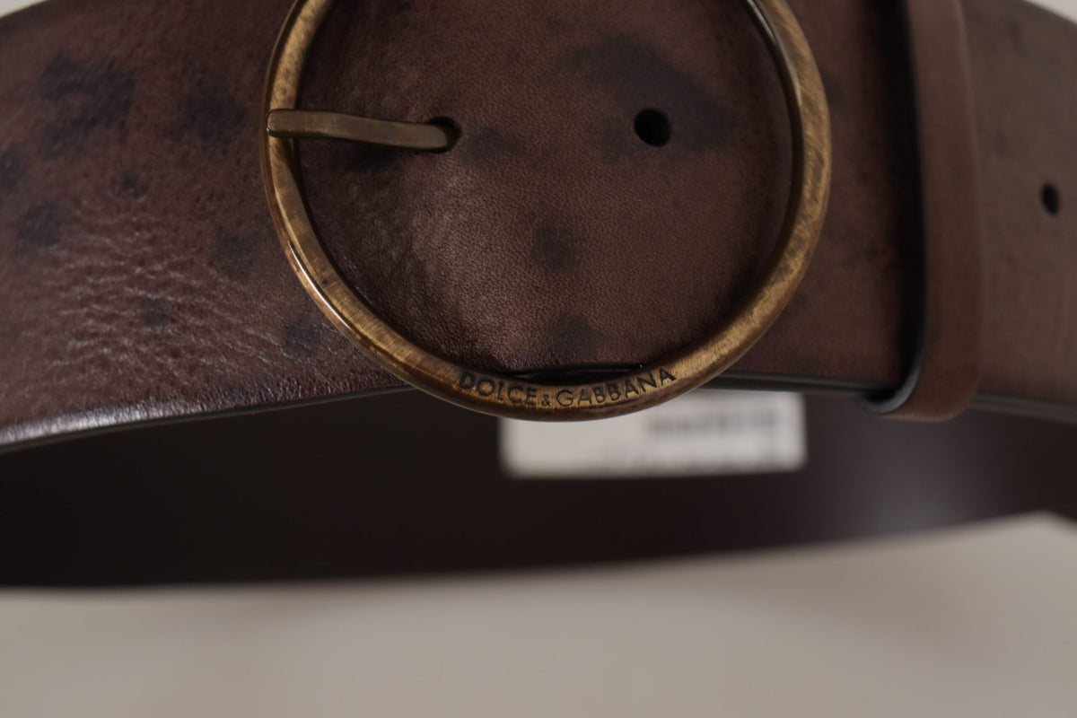 Dolce & Gabbana Dark Brown Wide Calf Leather Logo Round Buckle Women's Belt