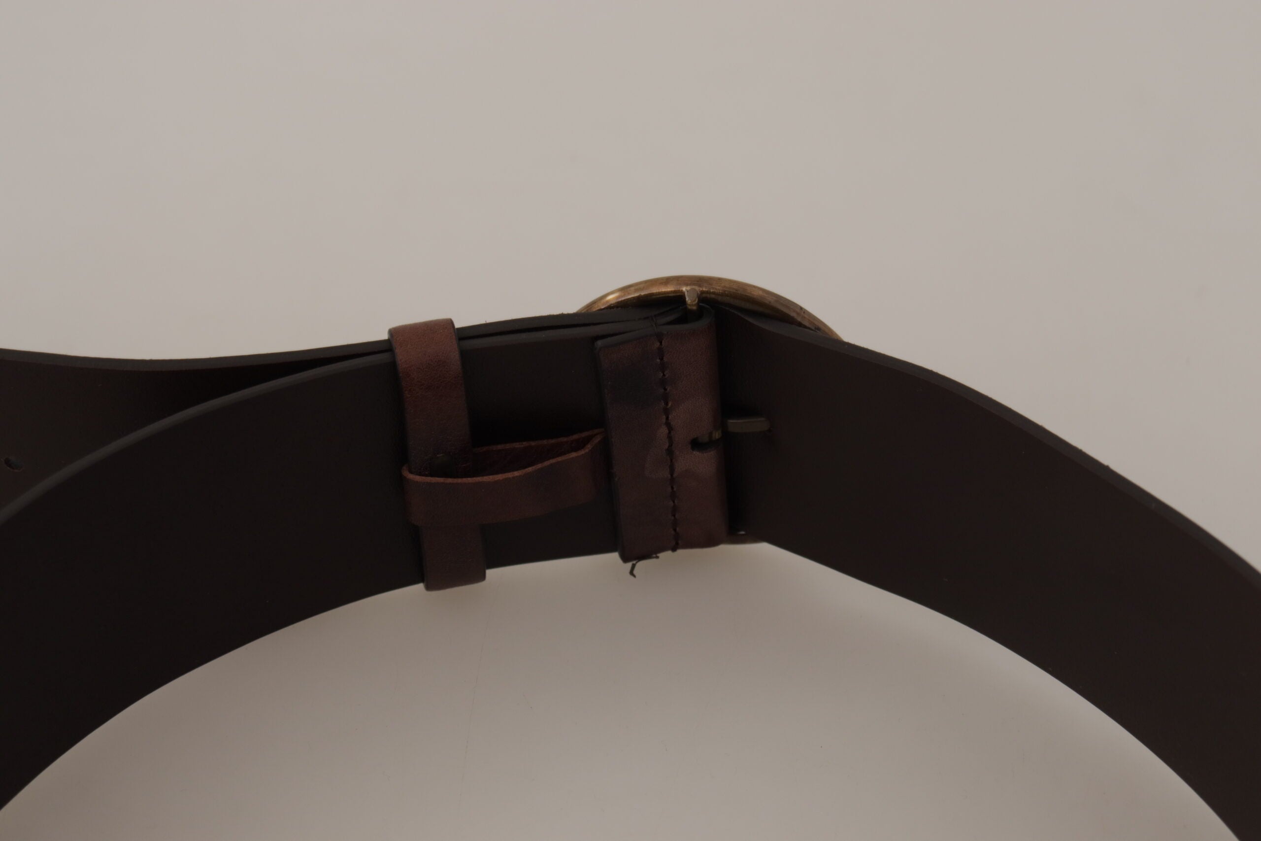Dolce & Gabbana Dark Brown Wide Calf Leather Logo Round Buckle Women's Belt
