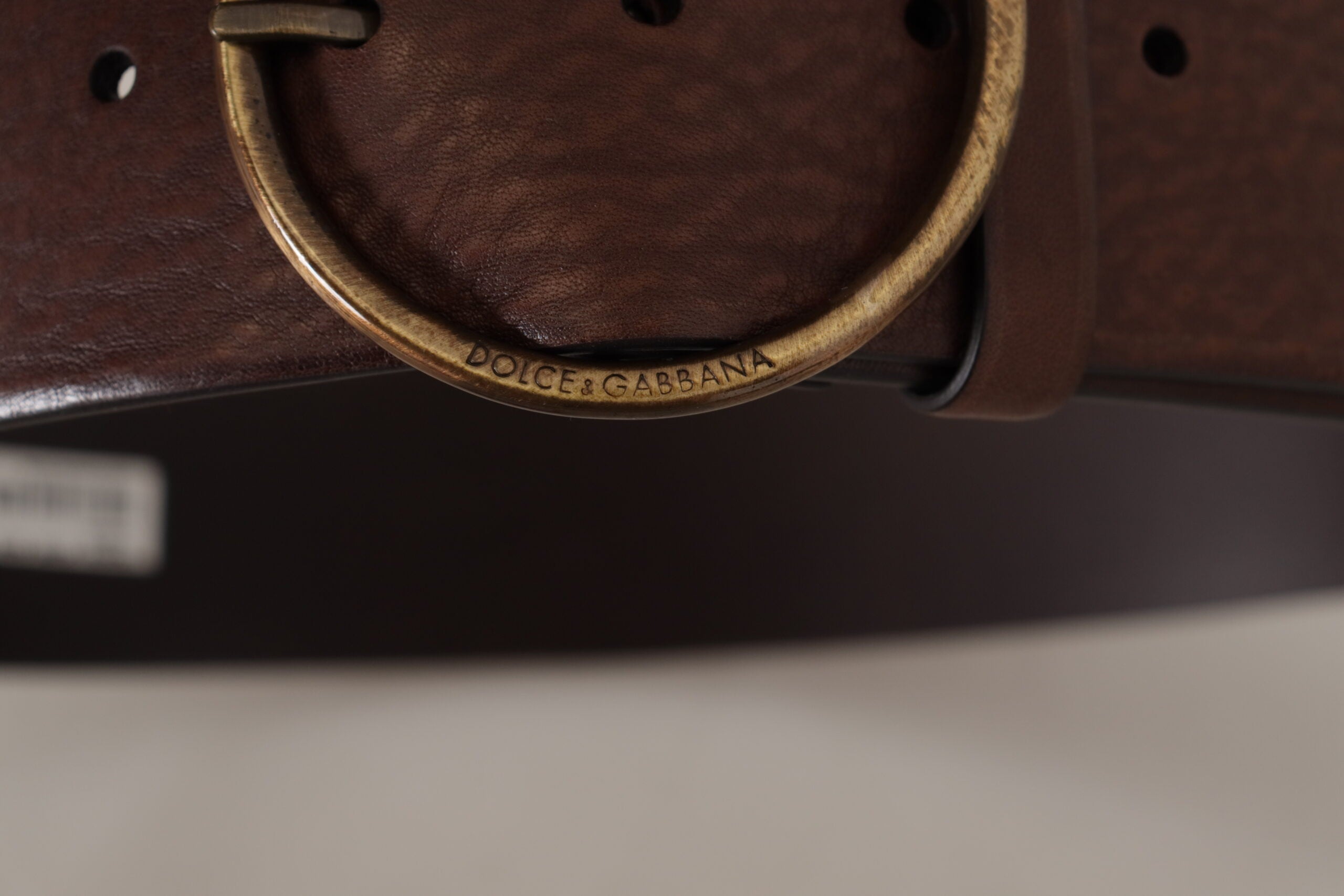 Dolce & Gabbana Brown Leather Wide Waist Logo Metal Round Buckle Women's Belt