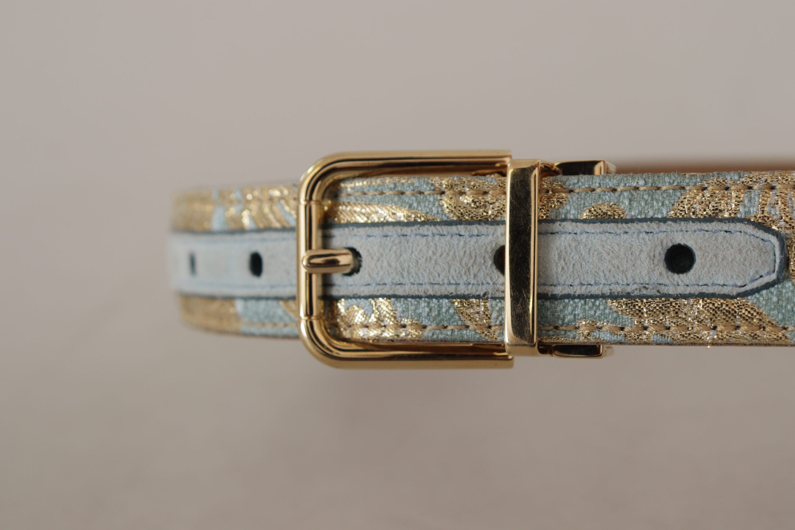 Dolce & Gabbana Blue Leather Jacquard Embossed Gold Metal Buckle Women's Belt