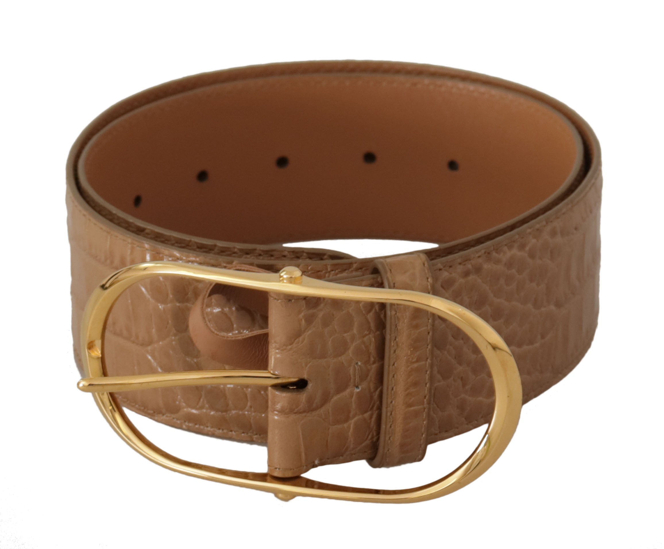 Dolce & Gabbana Elegant Beige Leather Belt with Engraved Women's Buckle