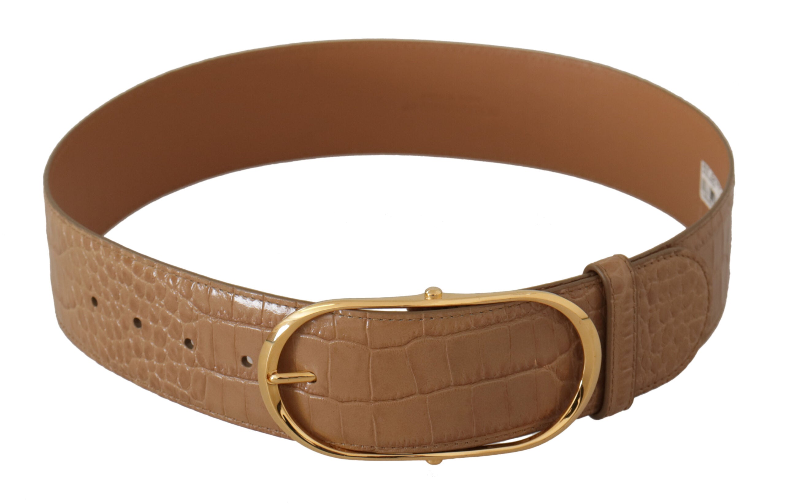 Dolce & Gabbana Elegant Beige Leather Belt with Engraved Women's Buckle