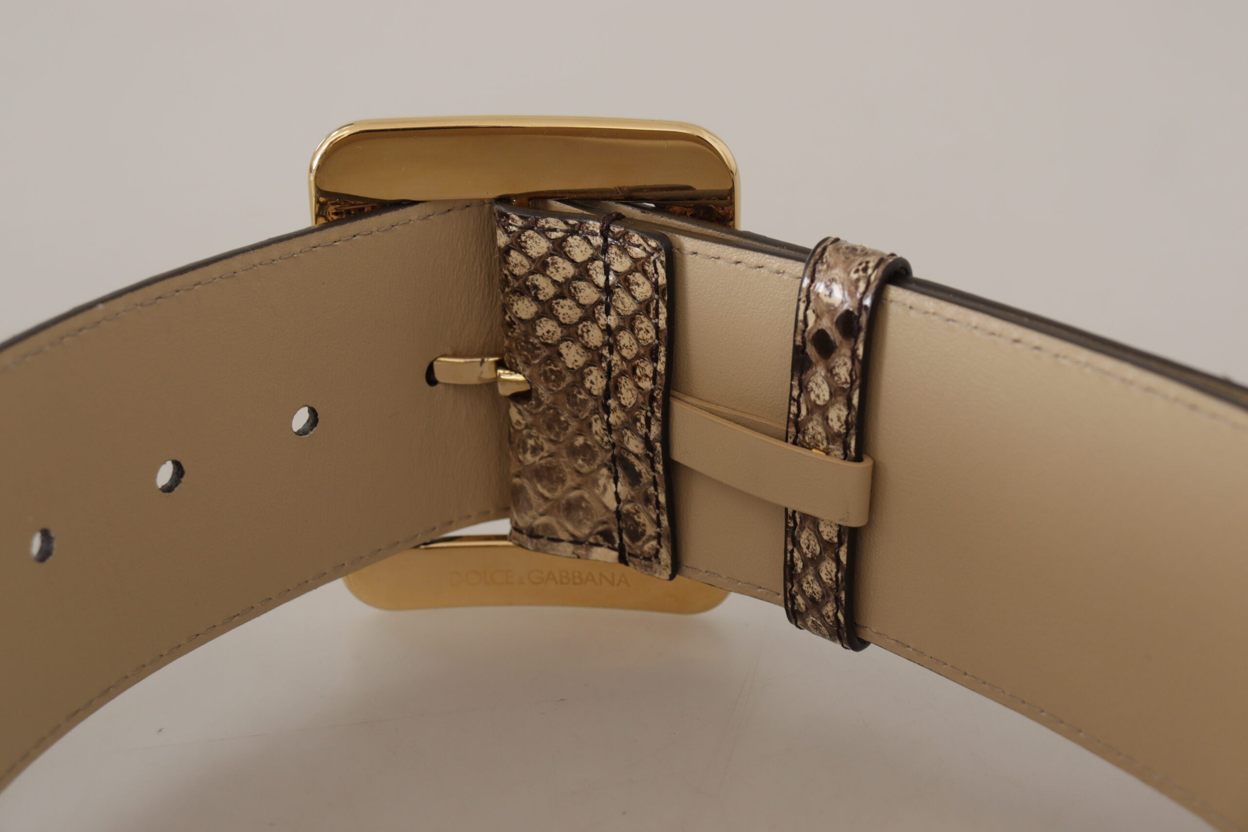 Dolce & Gabbana Brown Exotic Wide Waist Leather Gold Metal Buckle Women's Belt
