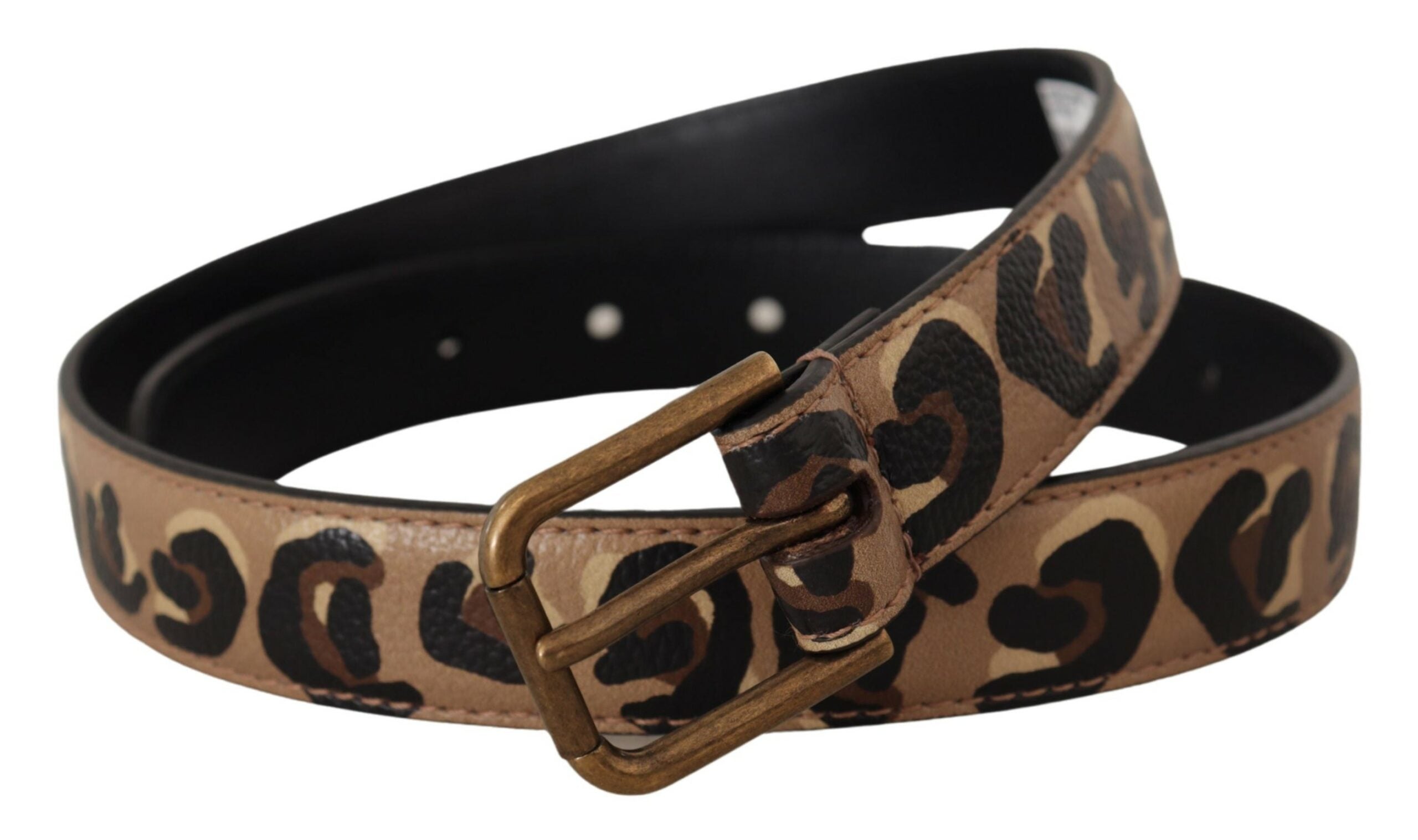 Dolce & Gabbana Brown Leopard Print Vintage Metal Waist Buckle Women's Belt