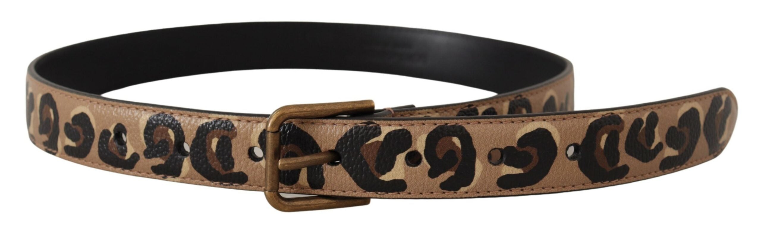Dolce & Gabbana Brown Leopard Print Vintage Metal Waist Buckle Women's Belt