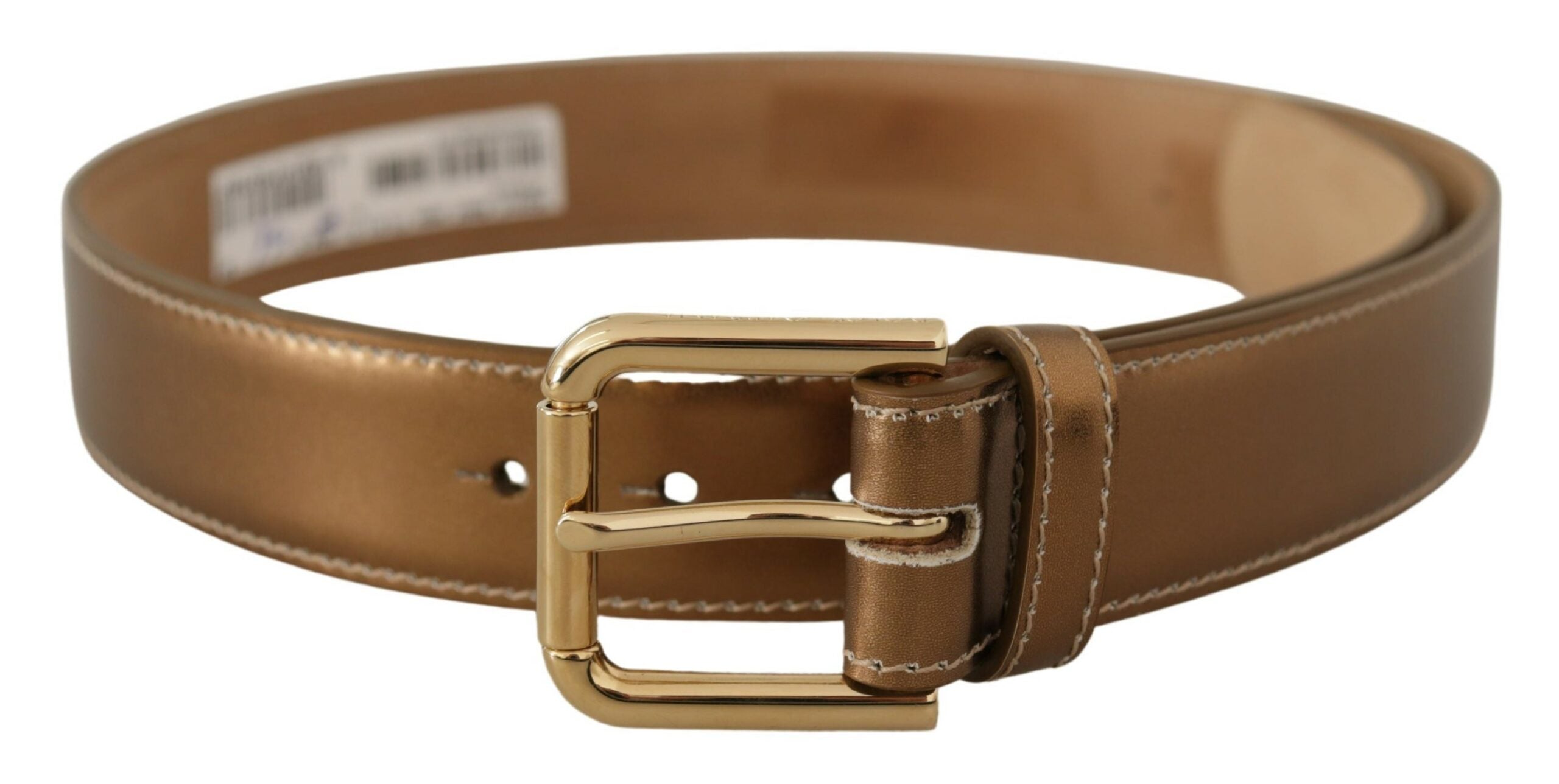 Dolce & Gabbana Elegant Bronze Leather Belt with Logo Women's Buckle