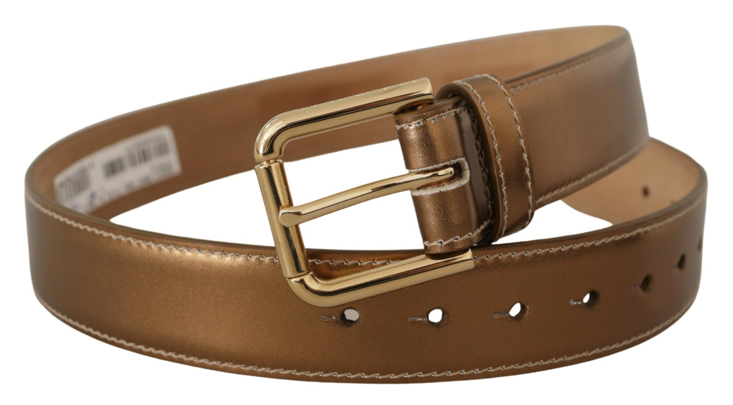 Dolce & Gabbana Elegant Bronze Leather Belt with Logo Women's Buckle