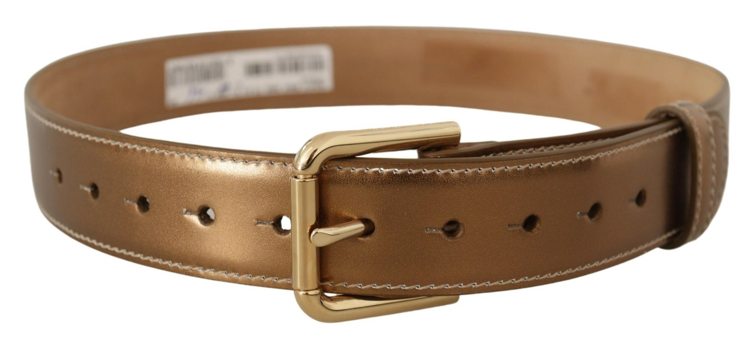 Dolce & Gabbana Elegant Bronze Leather Belt with Logo Women's Buckle