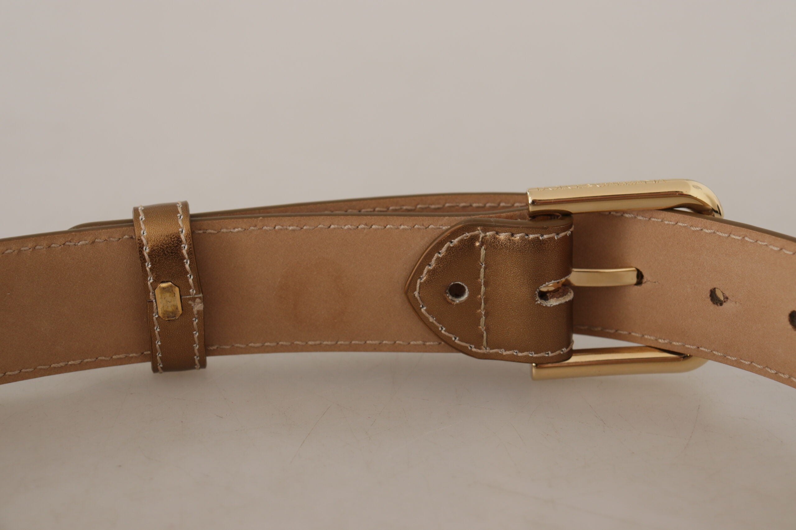 Dolce & Gabbana Elegant Bronze Leather Belt with Logo Women's Buckle