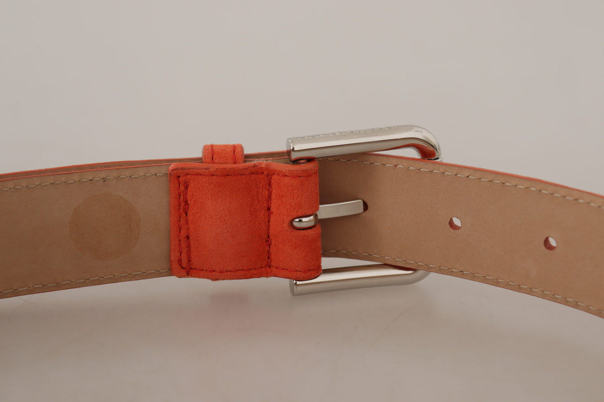 Dolce & Gabbana Orange Leather Suede Silver Logo Metal Buckle Women's Belt