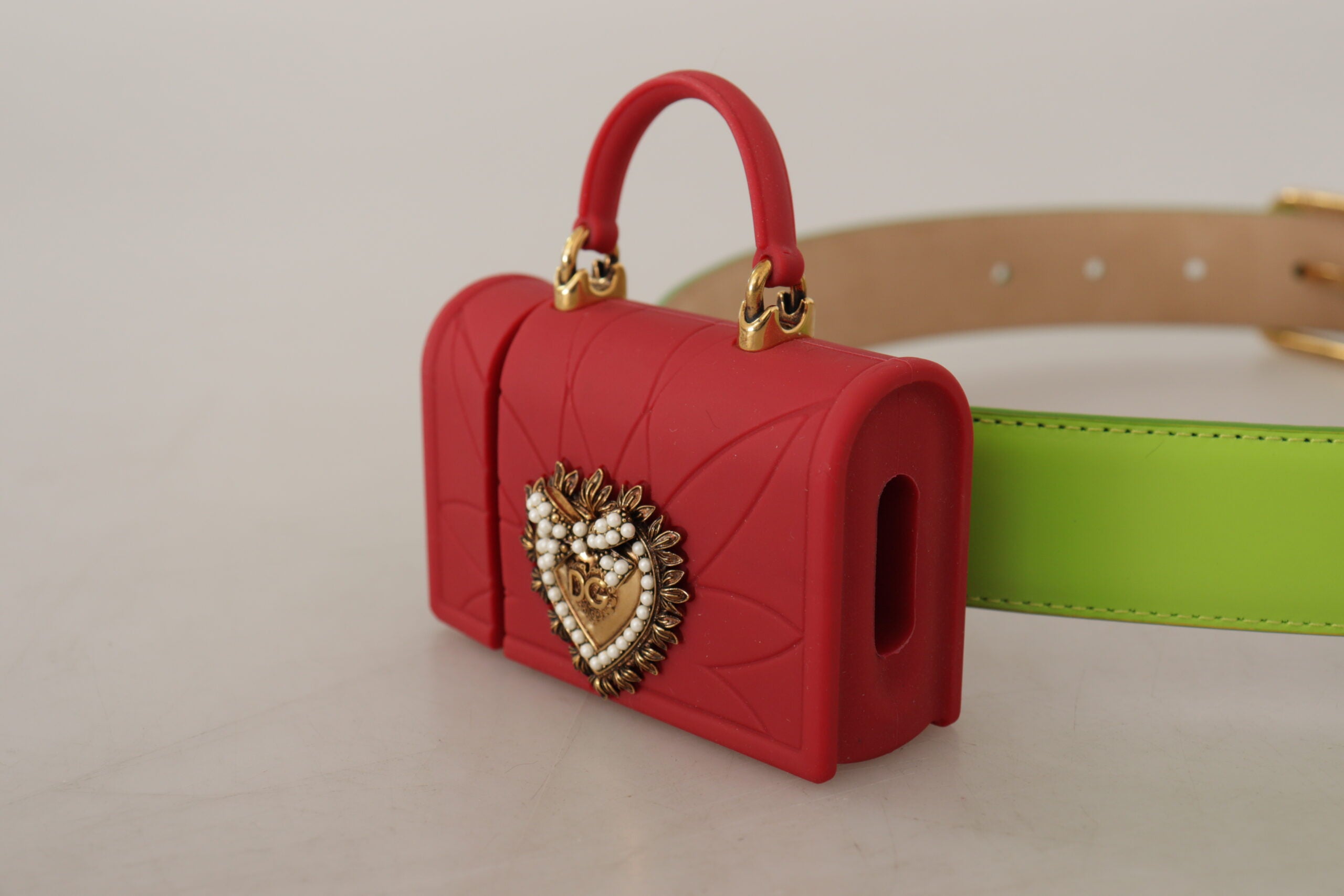 Dolce & Gabbana Green Leather Devotion Heart Micro Bag Headphones Women's Belt