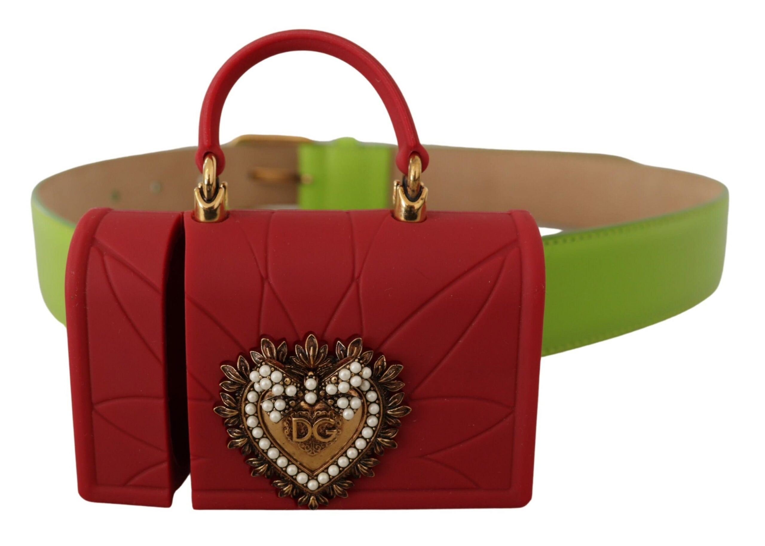 Dolce & Gabbana Green Leather Devotion Heart Micro Bag Headphones Women's Belt