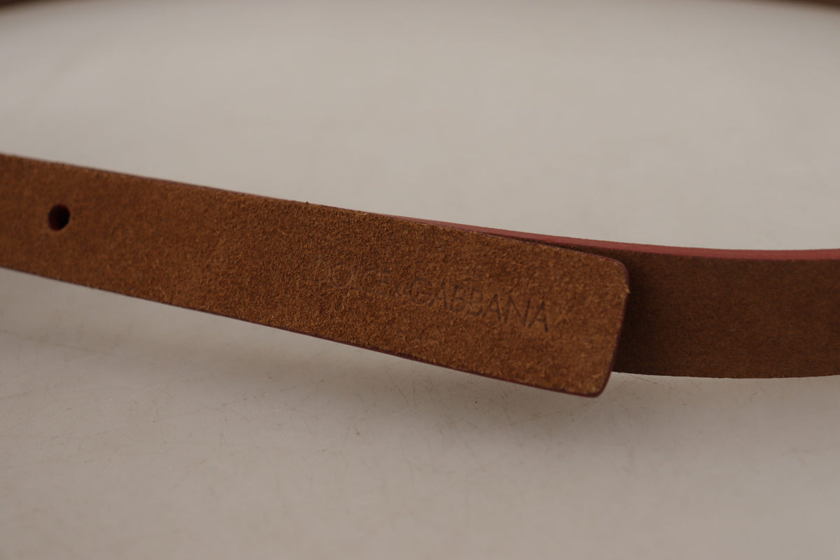 Dolce & Gabbana Brown Logo Engraved Metal Waist Buckle Women's Belt