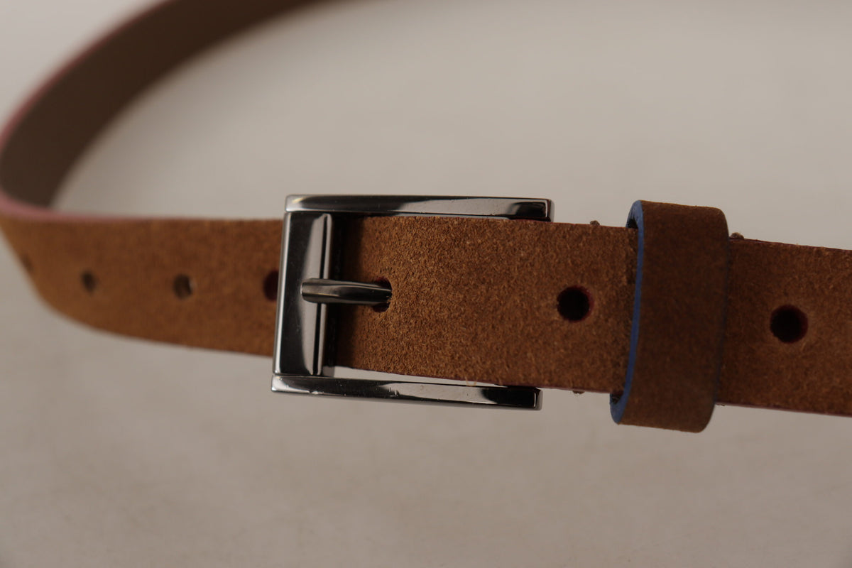 Dolce & Gabbana Brown Logo Engraved Metal Waist Buckle Women's Belt