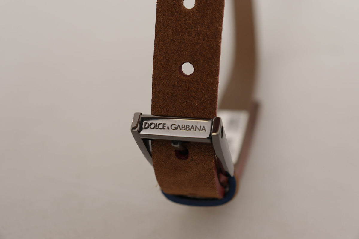 Dolce & Gabbana Brown Logo Engraved Metal Waist Buckle Women's Belt
