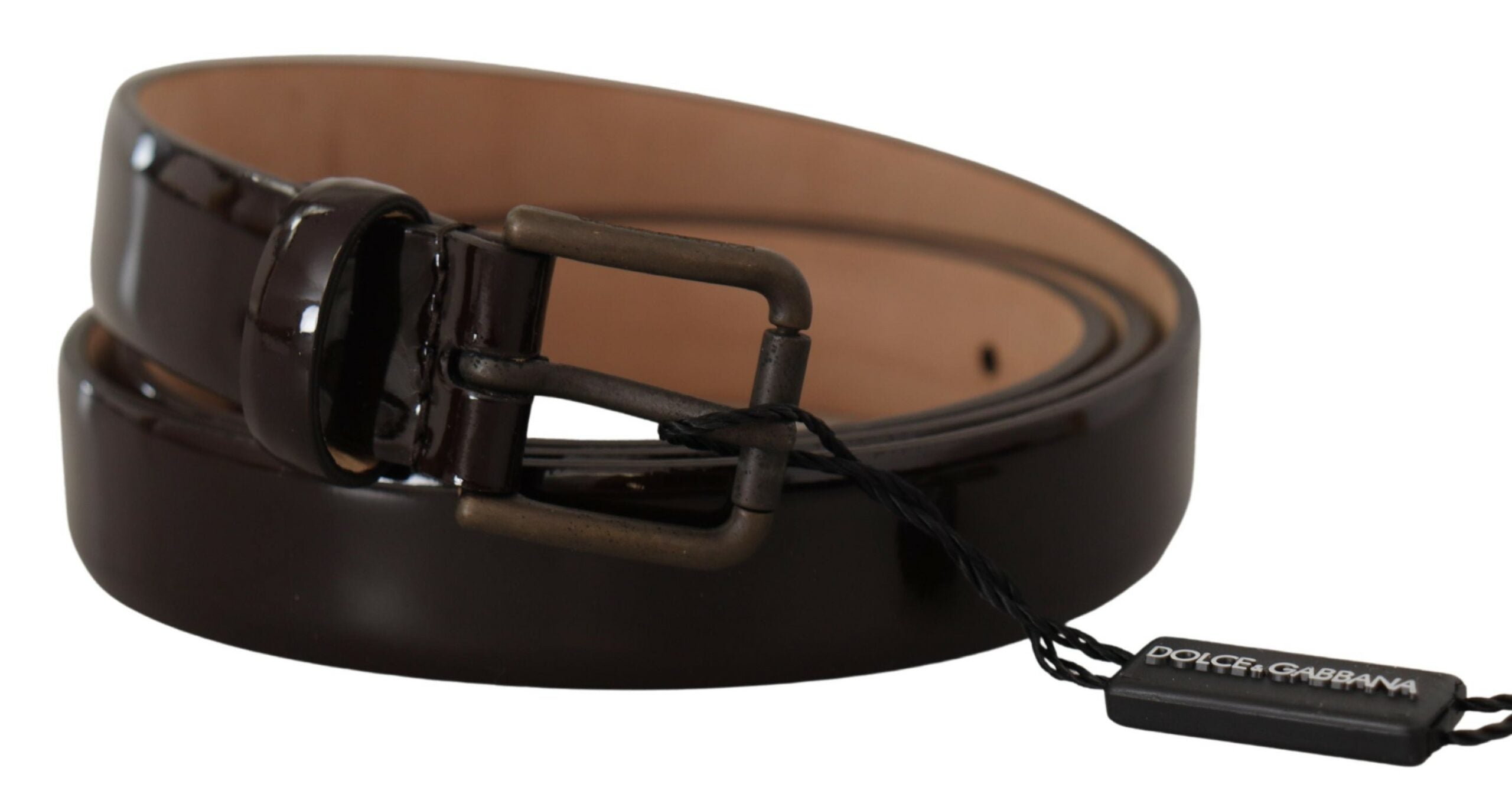 Dolce & Gabbana Black Patent Leather Logo Metal Waist Buckle Women's Belt