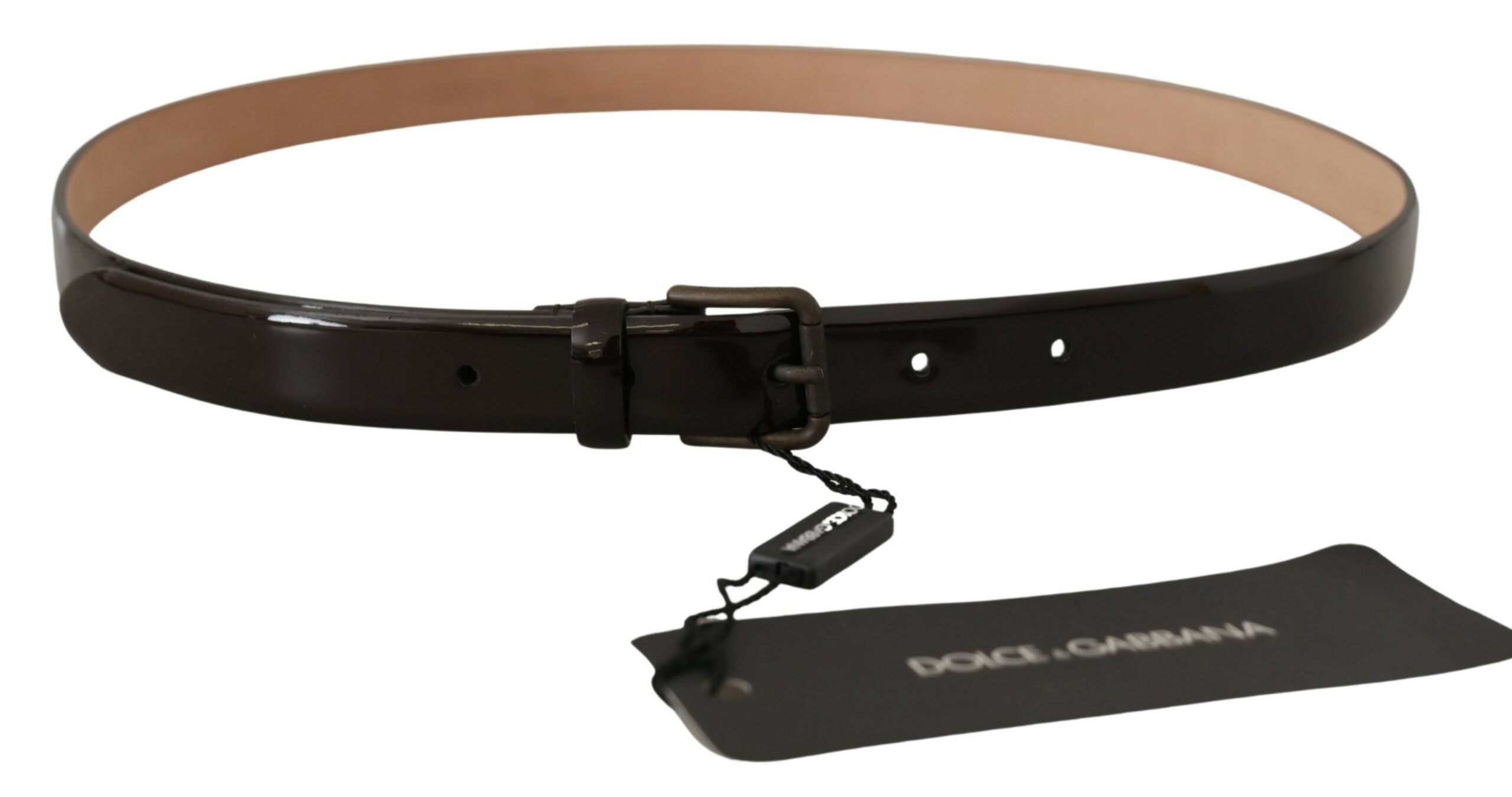 Dolce & Gabbana Black Patent Leather Logo Metal Waist Buckle Women's Belt