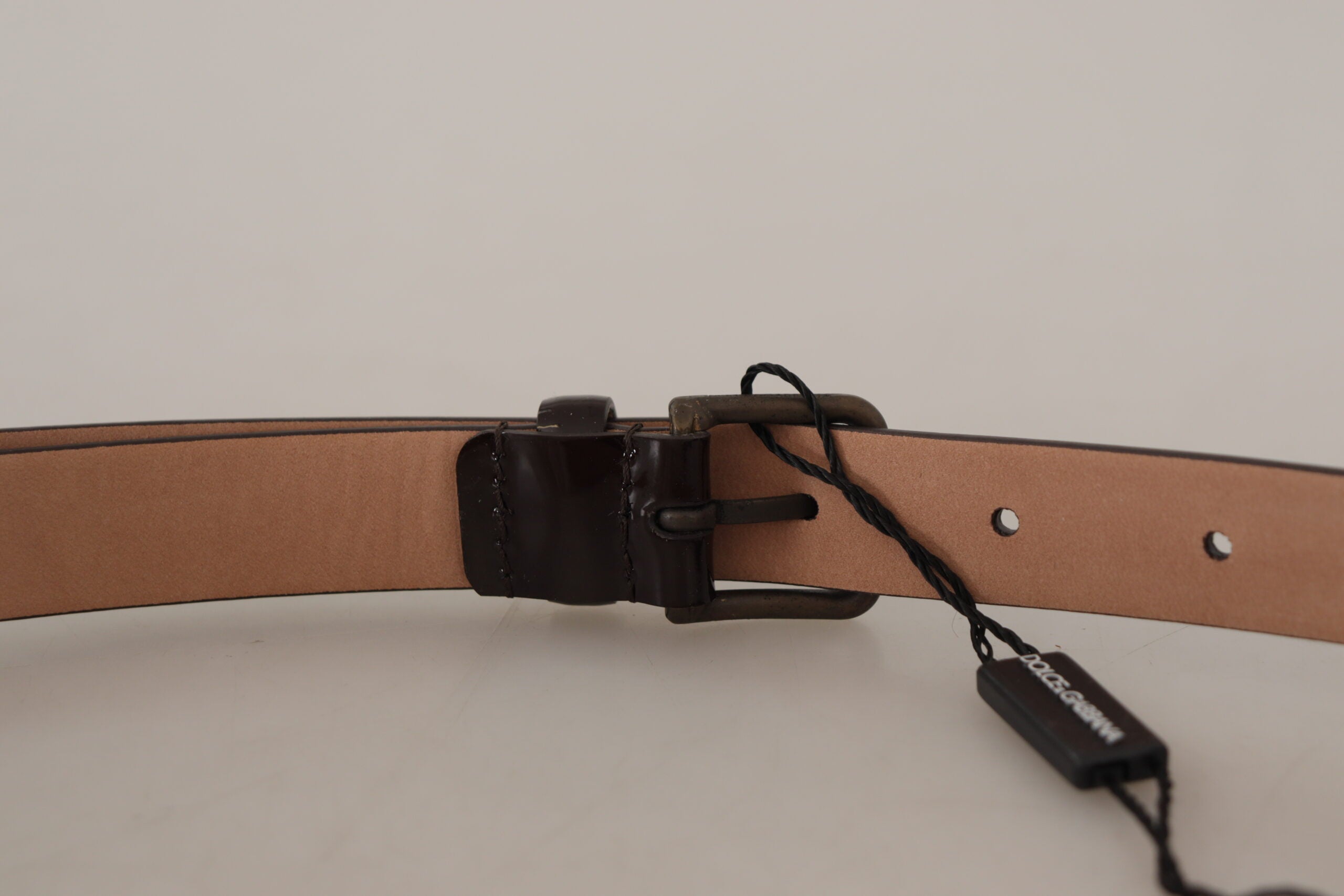 Dolce & Gabbana Black Patent Leather Logo Metal Waist Buckle Women's Belt