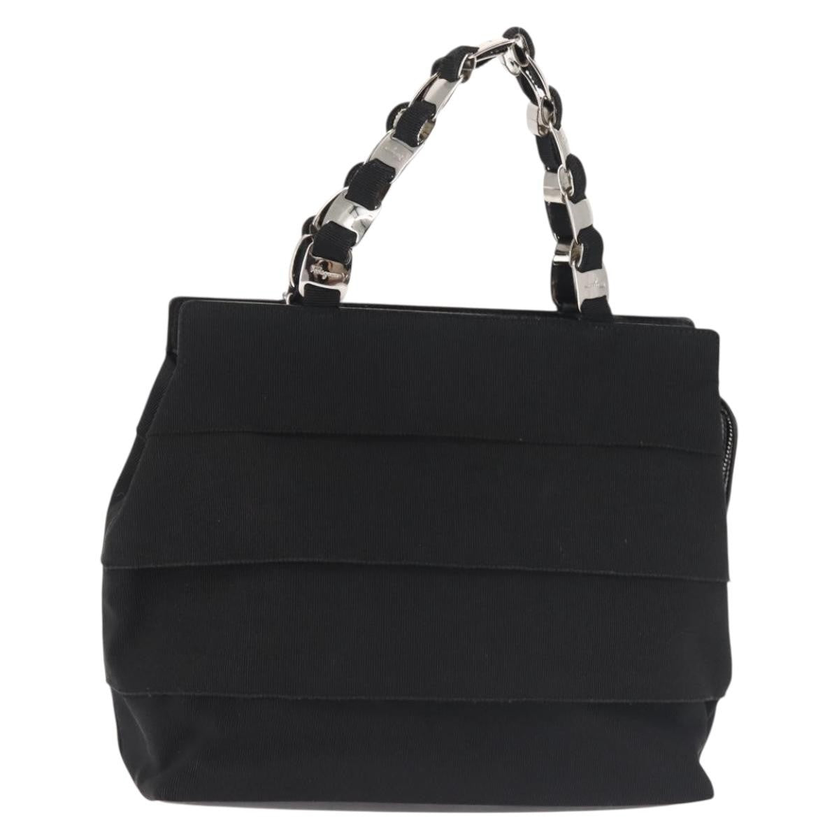 Salvatore Ferragamo Vala Canvas Black Canvas Handbag (Pre-Owned)