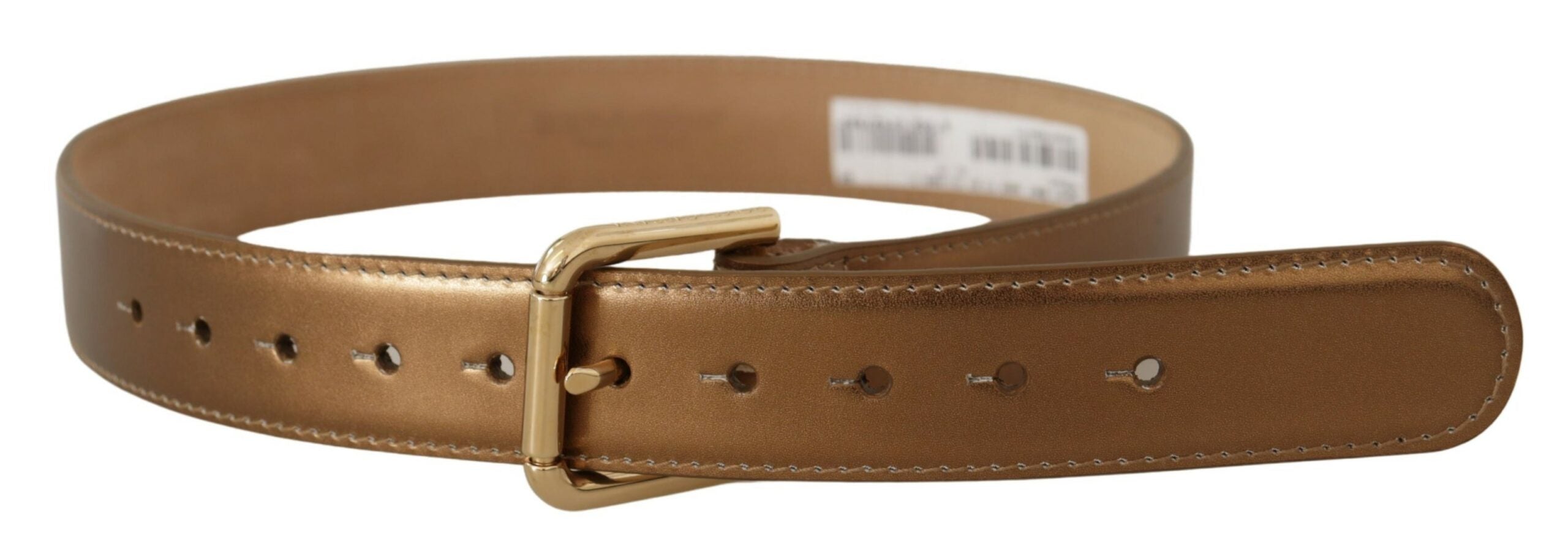 Dolce & Gabbana Bronze Leather Belt with Gold-Toned Women's Buckle
