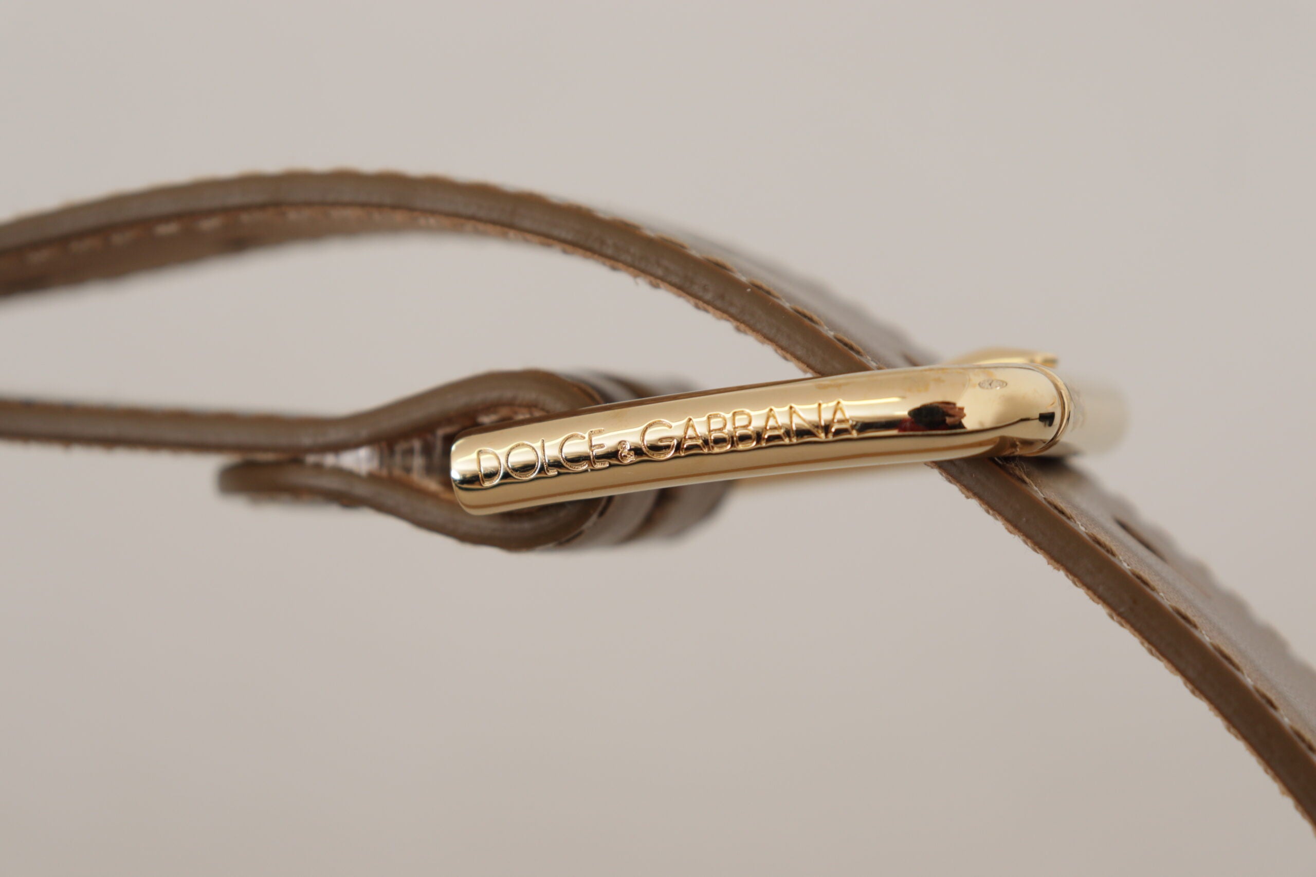 Dolce & Gabbana Bronze Leather Belt with Gold-Toned Women's Buckle