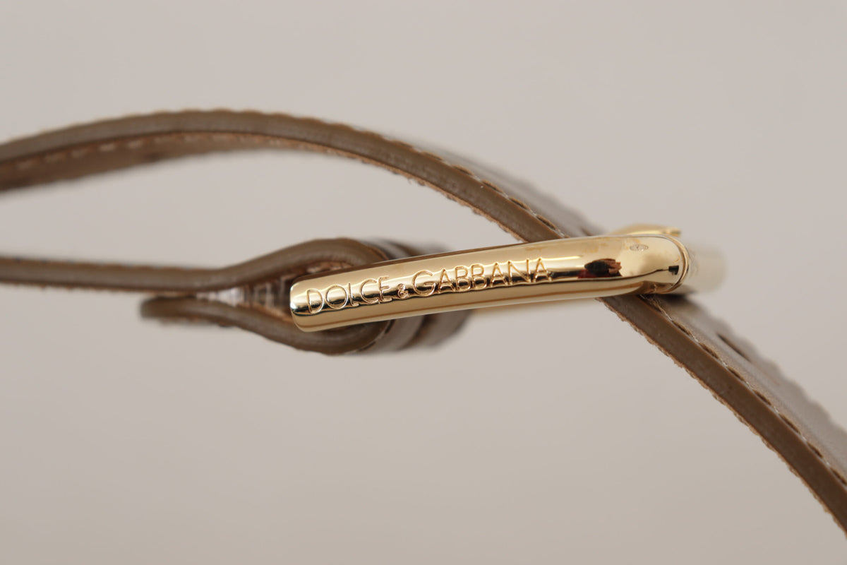 Dolce & Gabbana Bronze Leather Gold Logo Engraved Waist Buckle Women's Belt