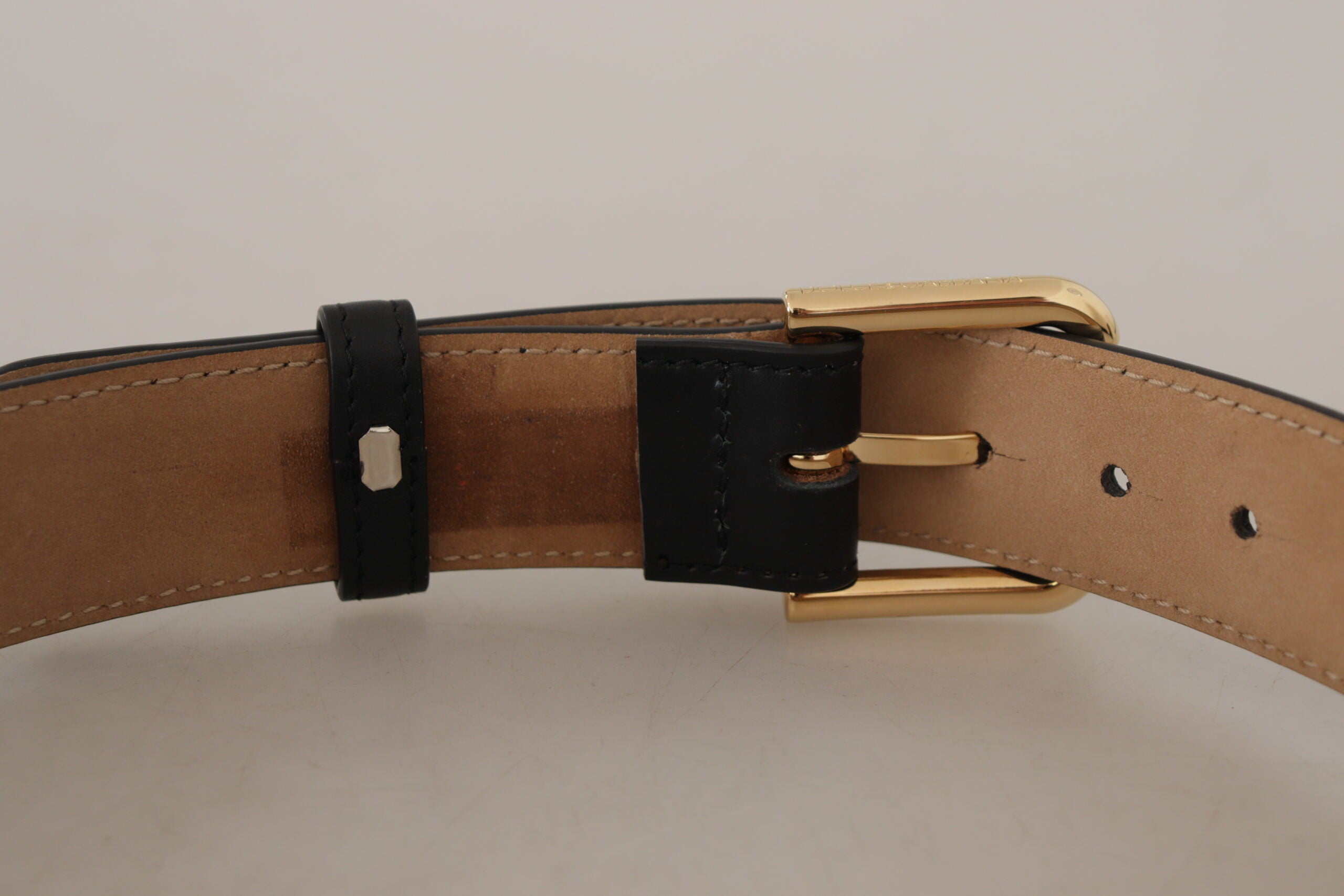 Dolce & Gabbana Black Solid Leather Classic Gold Waist Buckle Women's Belt