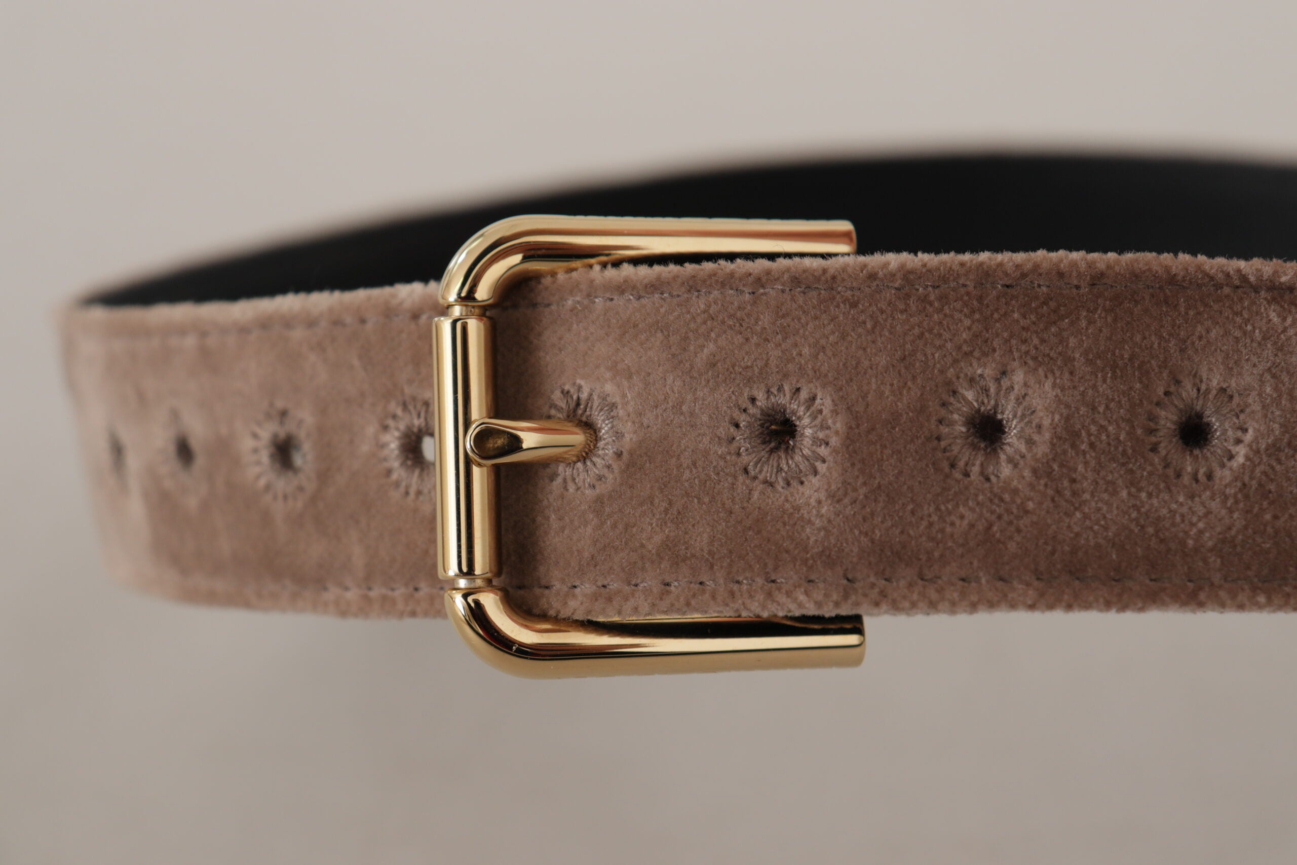Dolce & Gabbana Light Brown Velvet Gold Tone Logo Metal Buckle Women's Belt