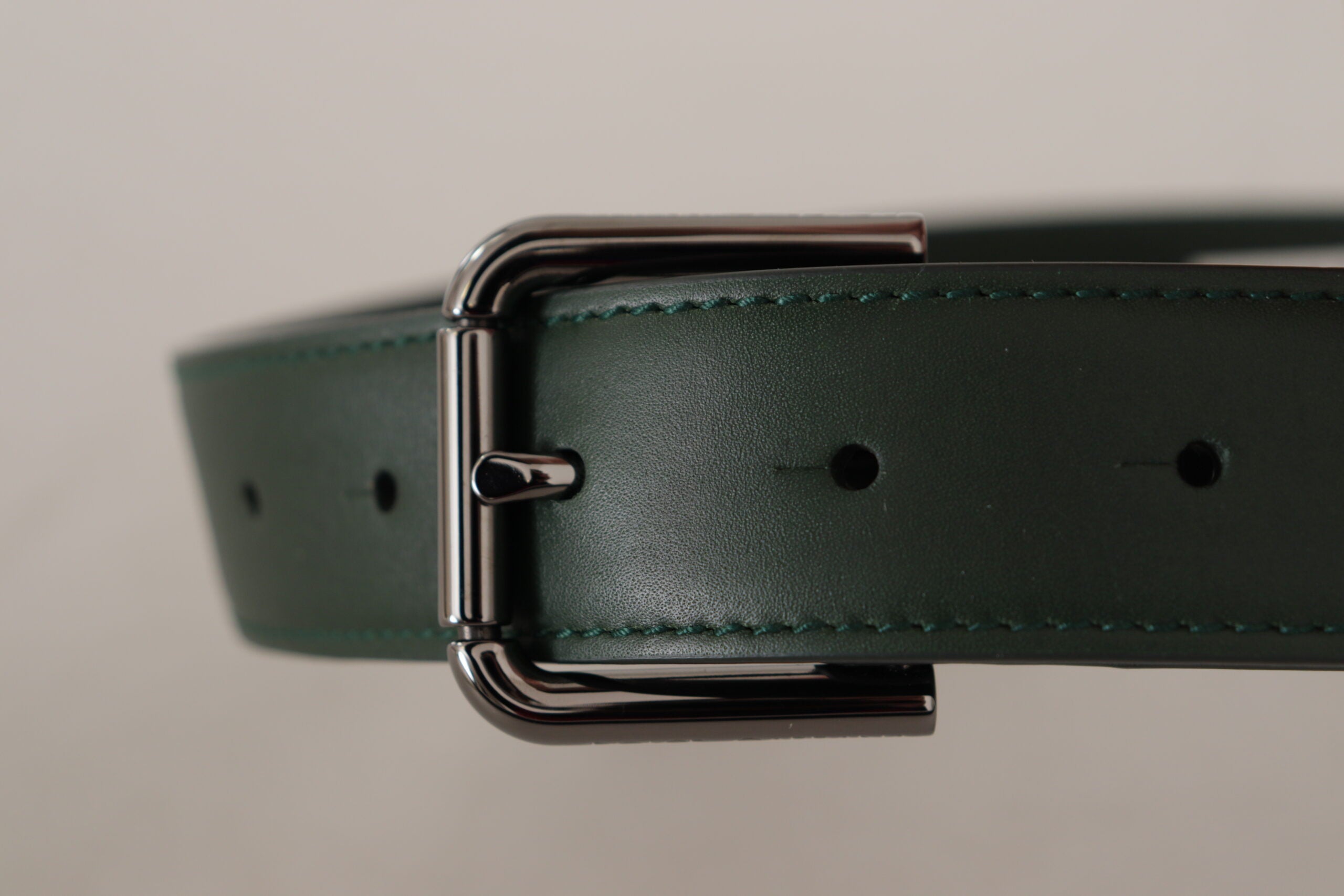 Dolce & Gabbana Army Green Leather Logo Metal Waist Buckle Women's Belt