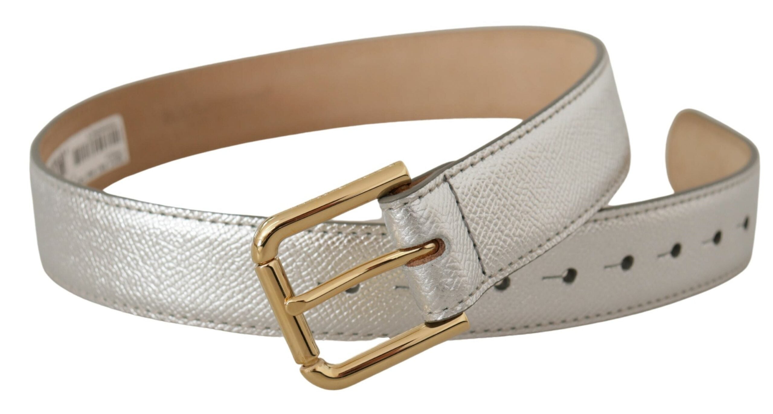 Dolce & Gabbana Elegant Silver Leather Belt with Engraved Women's Buckle