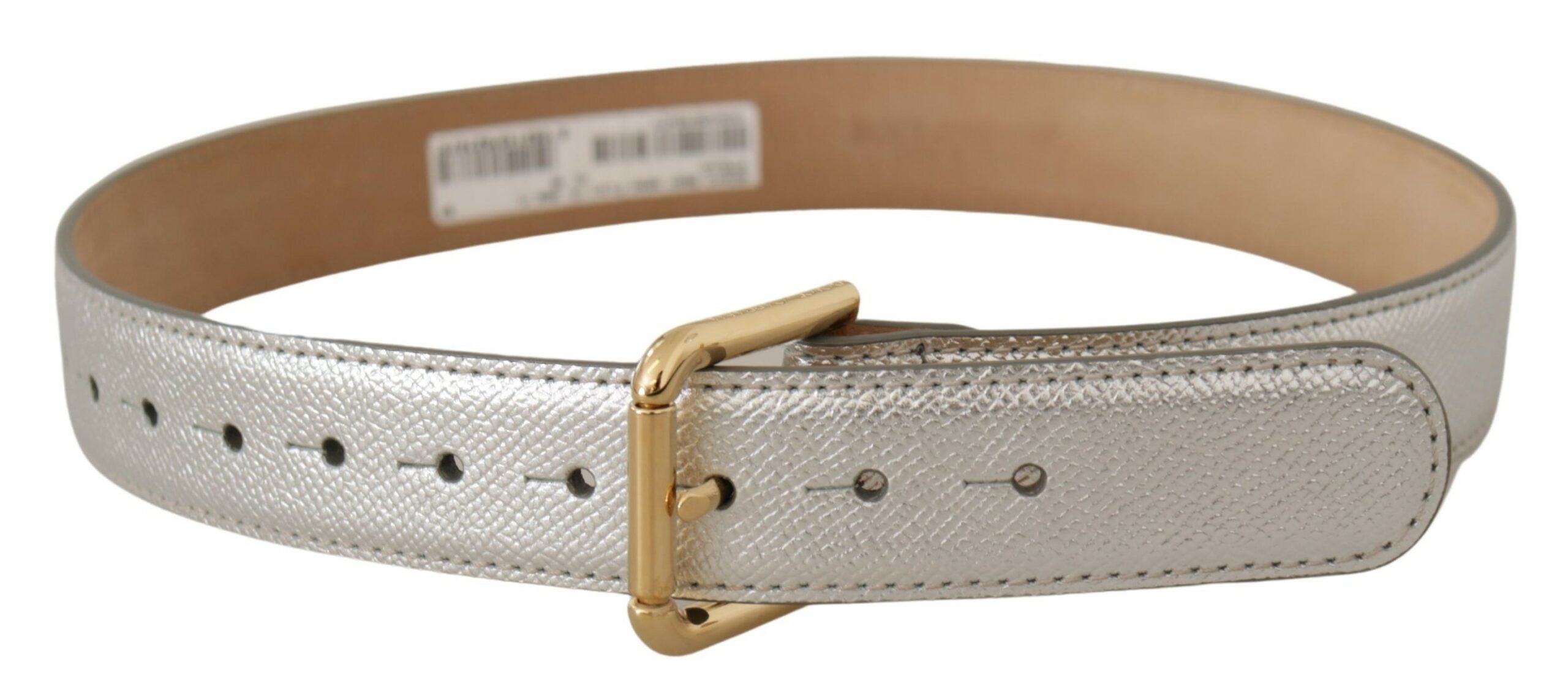 Dolce & Gabbana Elegant Silver Leather Belt with Engraved Women's Buckle