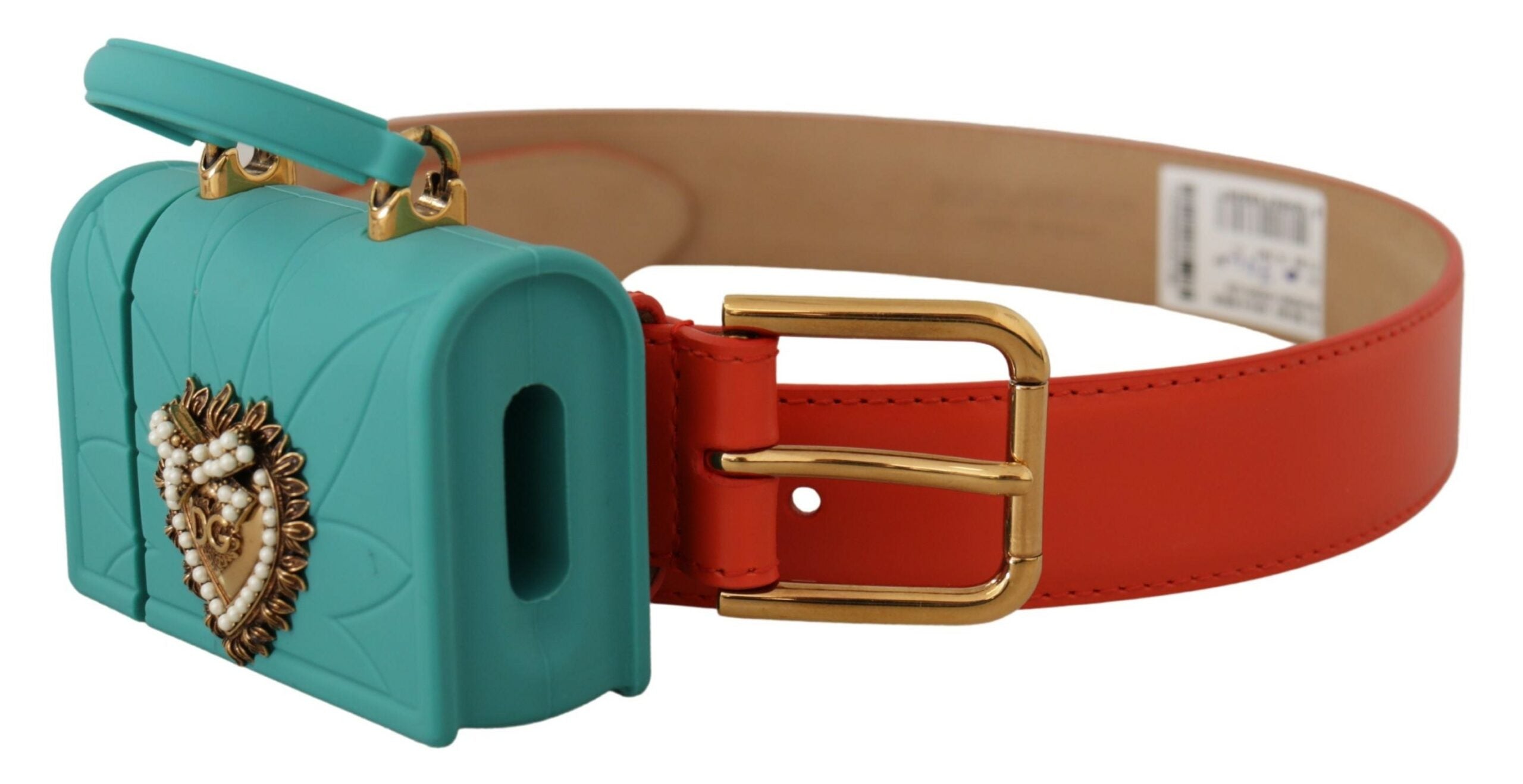 Dolce & Gabbana Orange Leather Devotion Heart Micro Bag Headphones Women's Belt