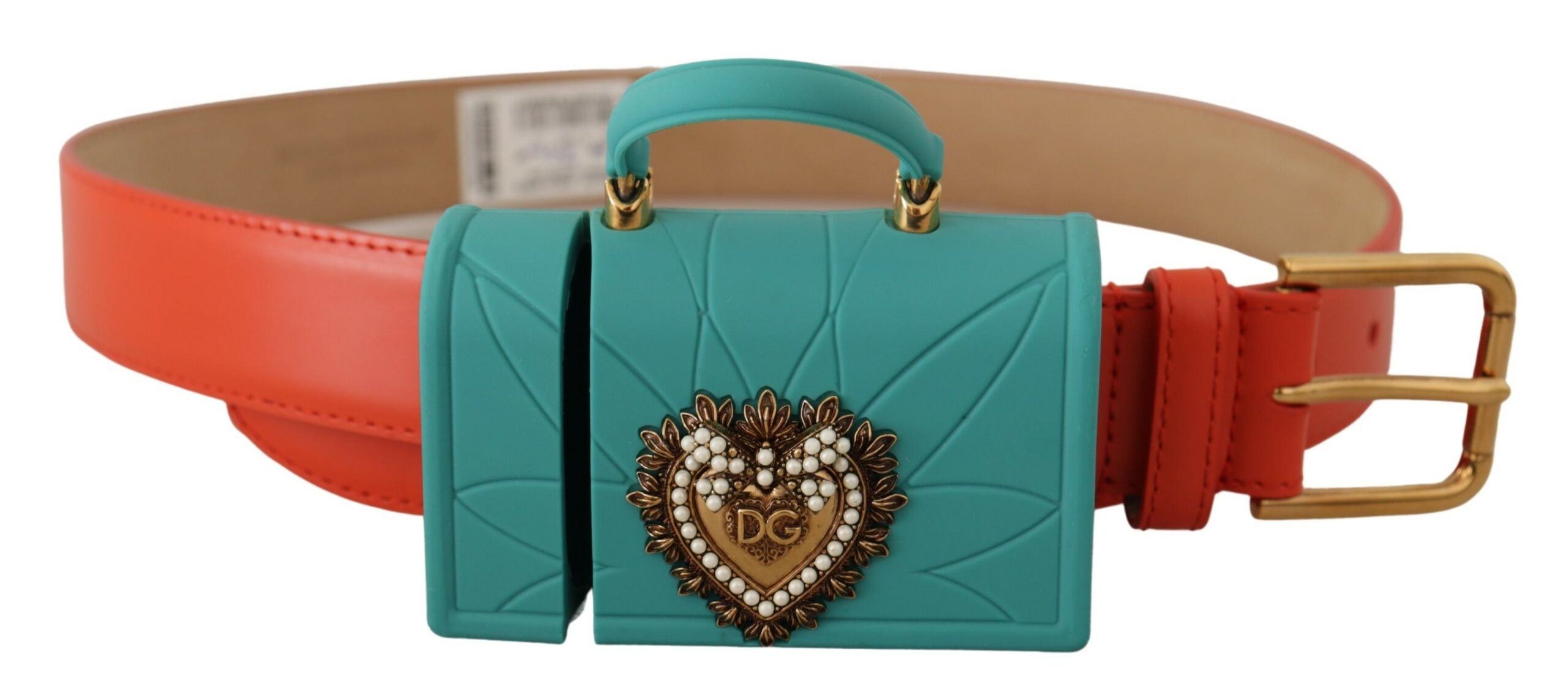 Dolce & Gabbana Orange Leather Devotion Heart Micro Bag Headphones Women's Belt