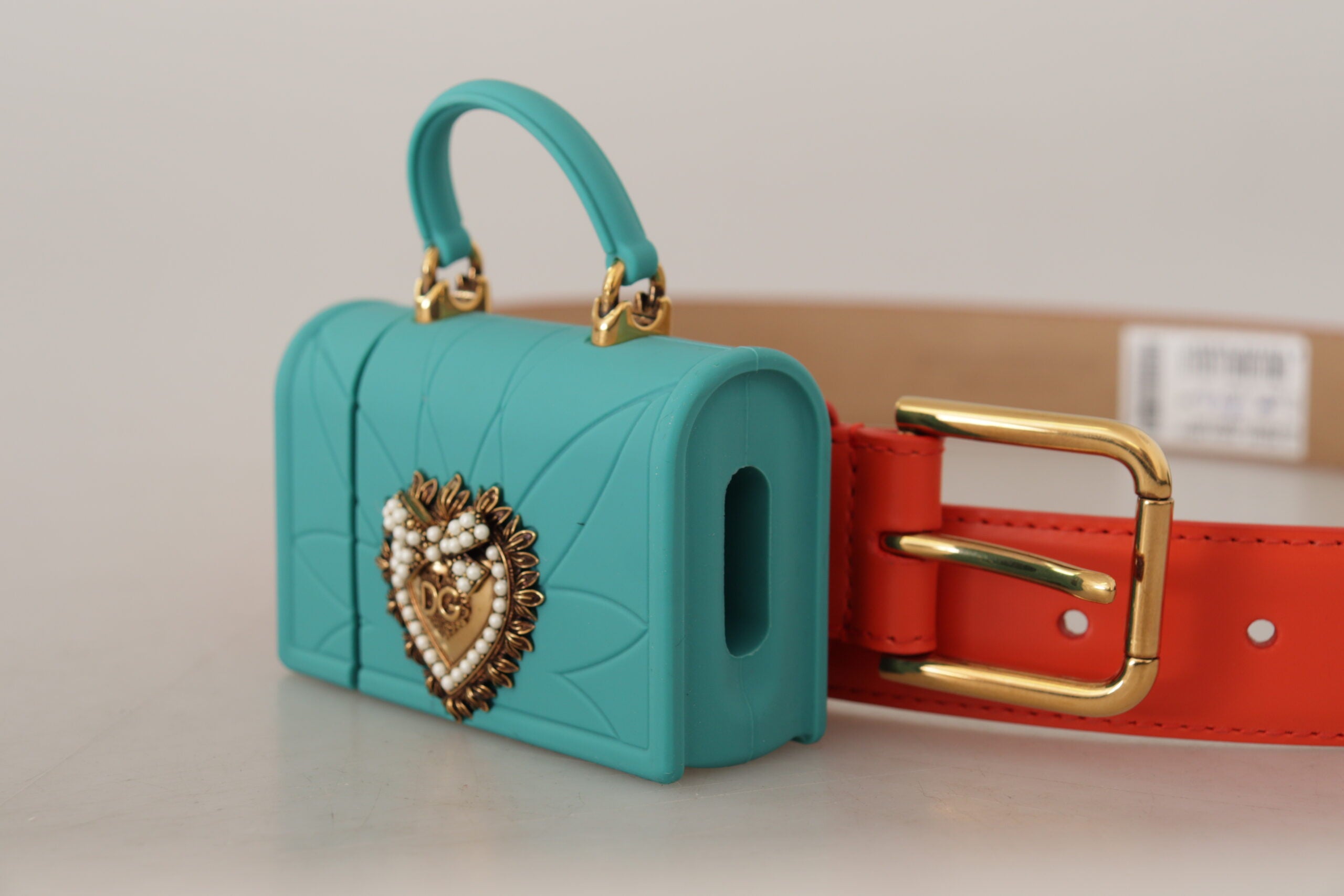 Dolce & Gabbana Orange Leather Devotion Heart Micro Bag Headphones Women's Belt