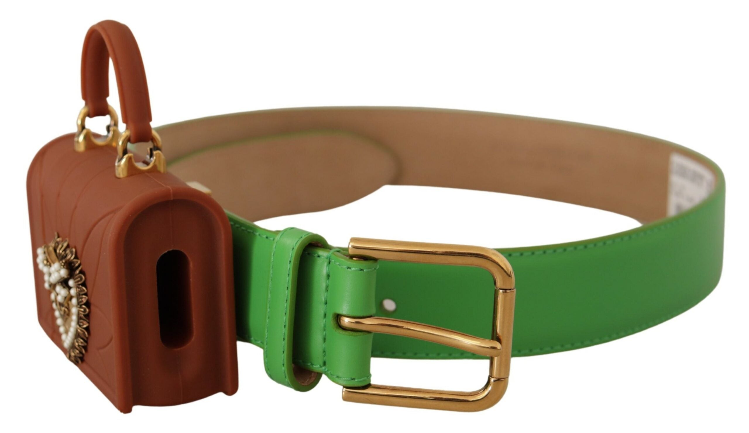 Dolce & Gabbana Green Leather Devotion Heart Micro Bag Headphones Women's Belt
