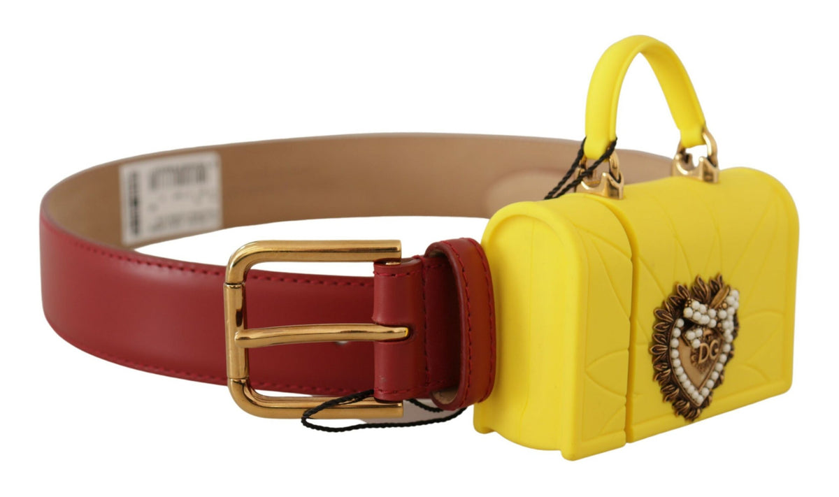 Dolce & Gabbana Red Leather Yellow DEVOTION Heart Bag Buckle 