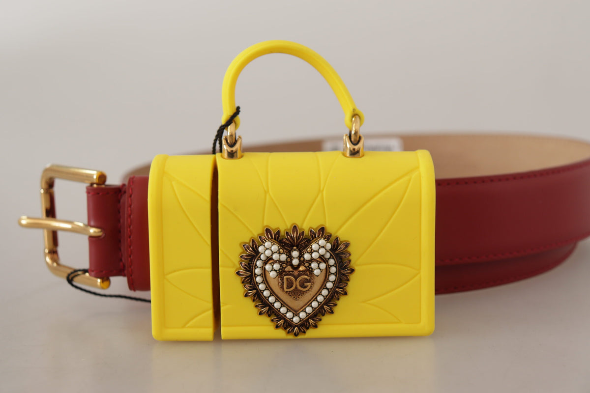 Dolce & Gabbana Red Leather Yellow DEVOTION Heart Bag Buckle Women's Belt