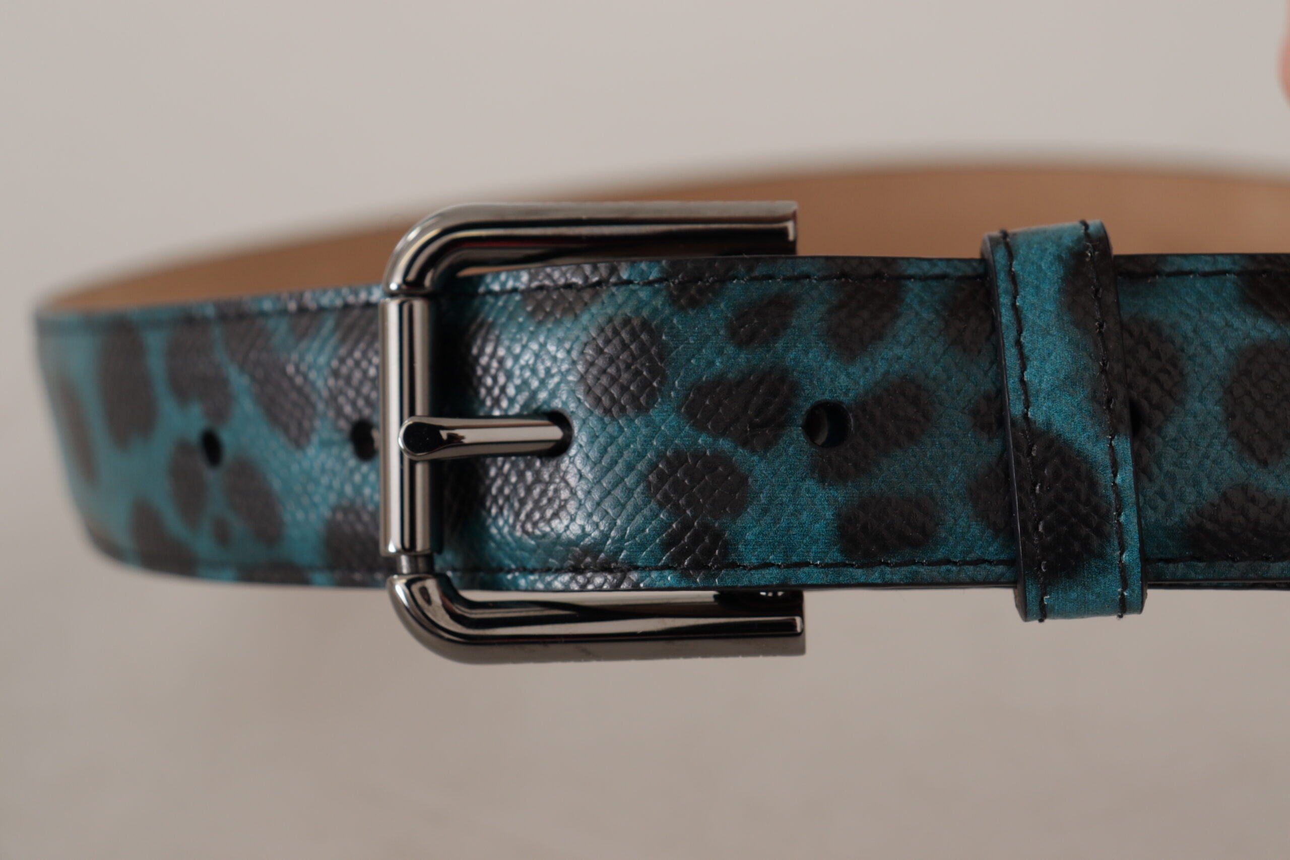 Dolce & Gabbana Engraved Logo Leather Belt in Blue Women's Green