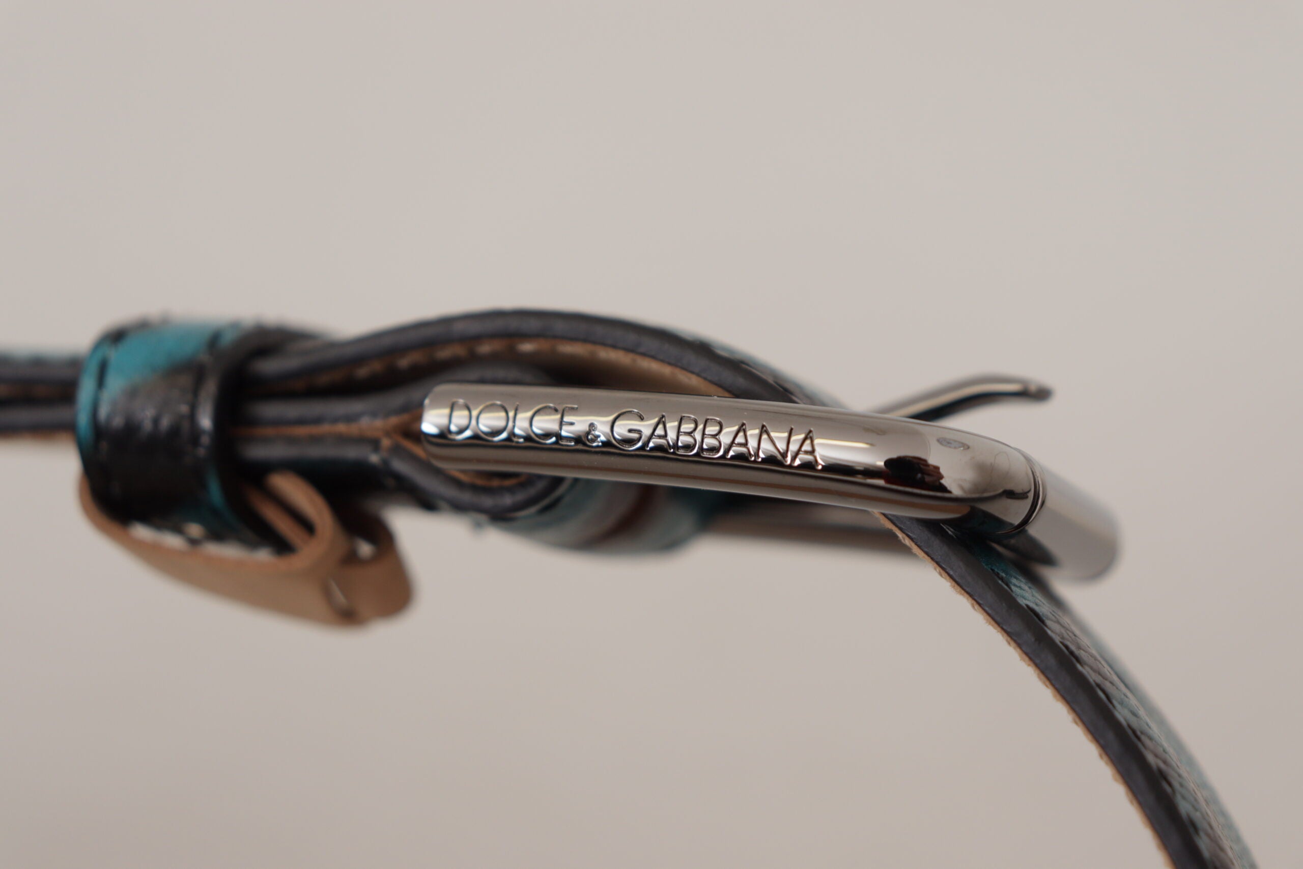 Dolce & Gabbana Engraved Logo Leather Belt in Blue Women's Green