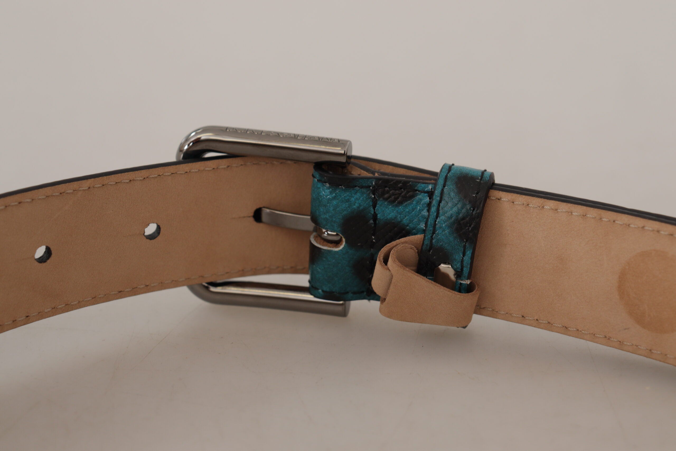 Dolce & Gabbana Engraved Logo Leather Belt in Blue Women's Green