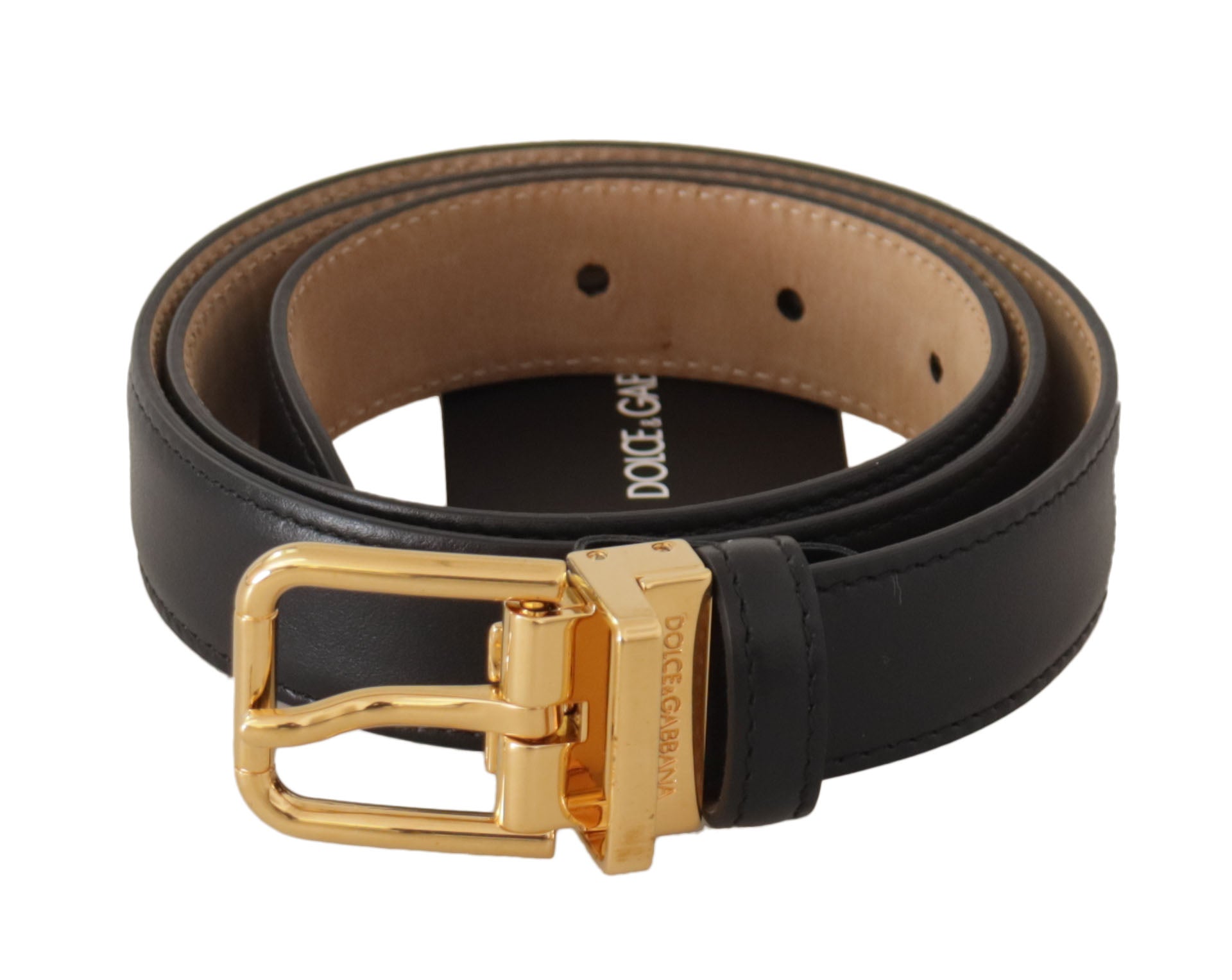 Dolce & Gabbana Elegant Black Leather Belt with Engraved Women's Buckle