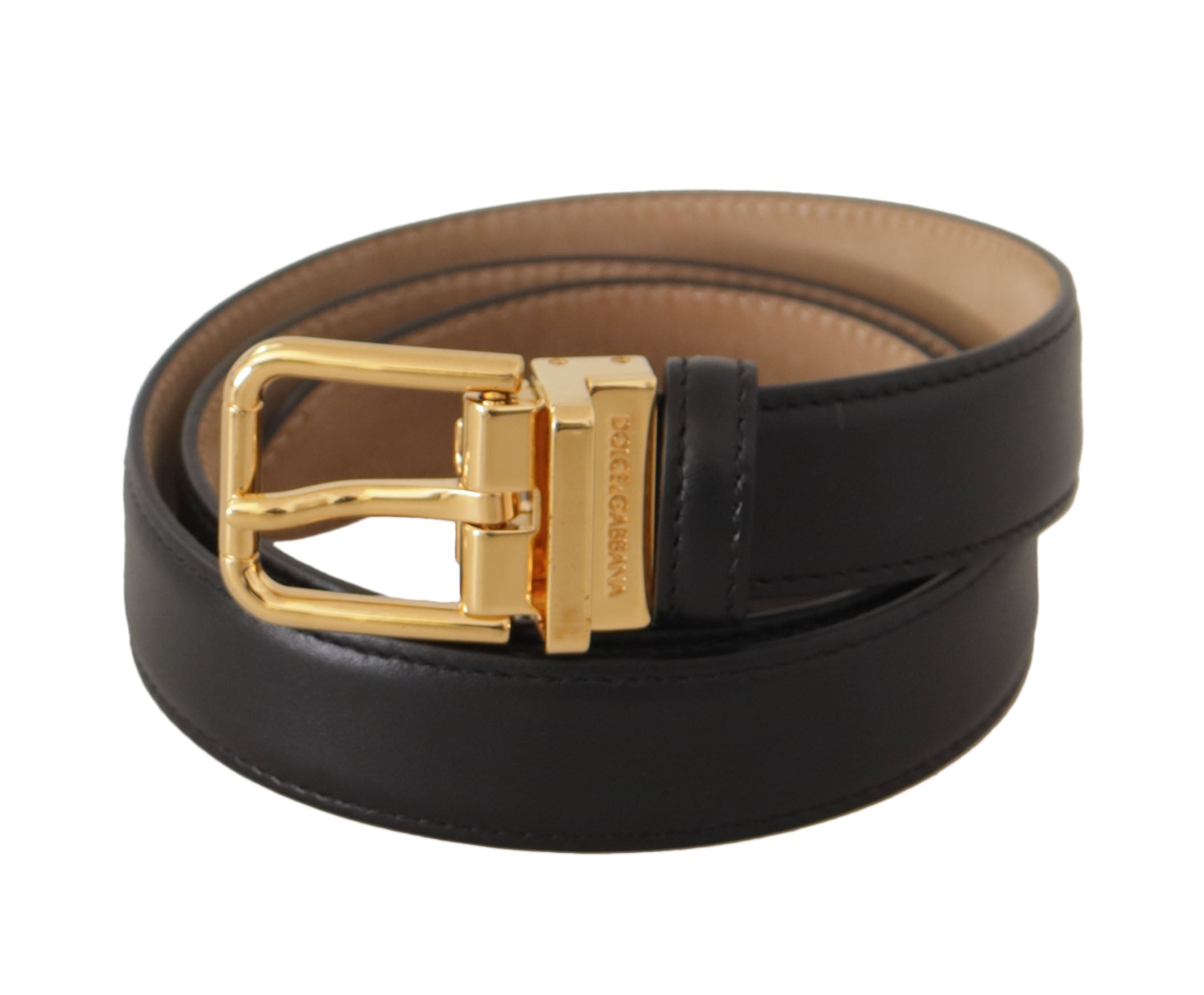 Dolce & Gabbana Elegant Black Leather Belt with Engraved Women's Buckle