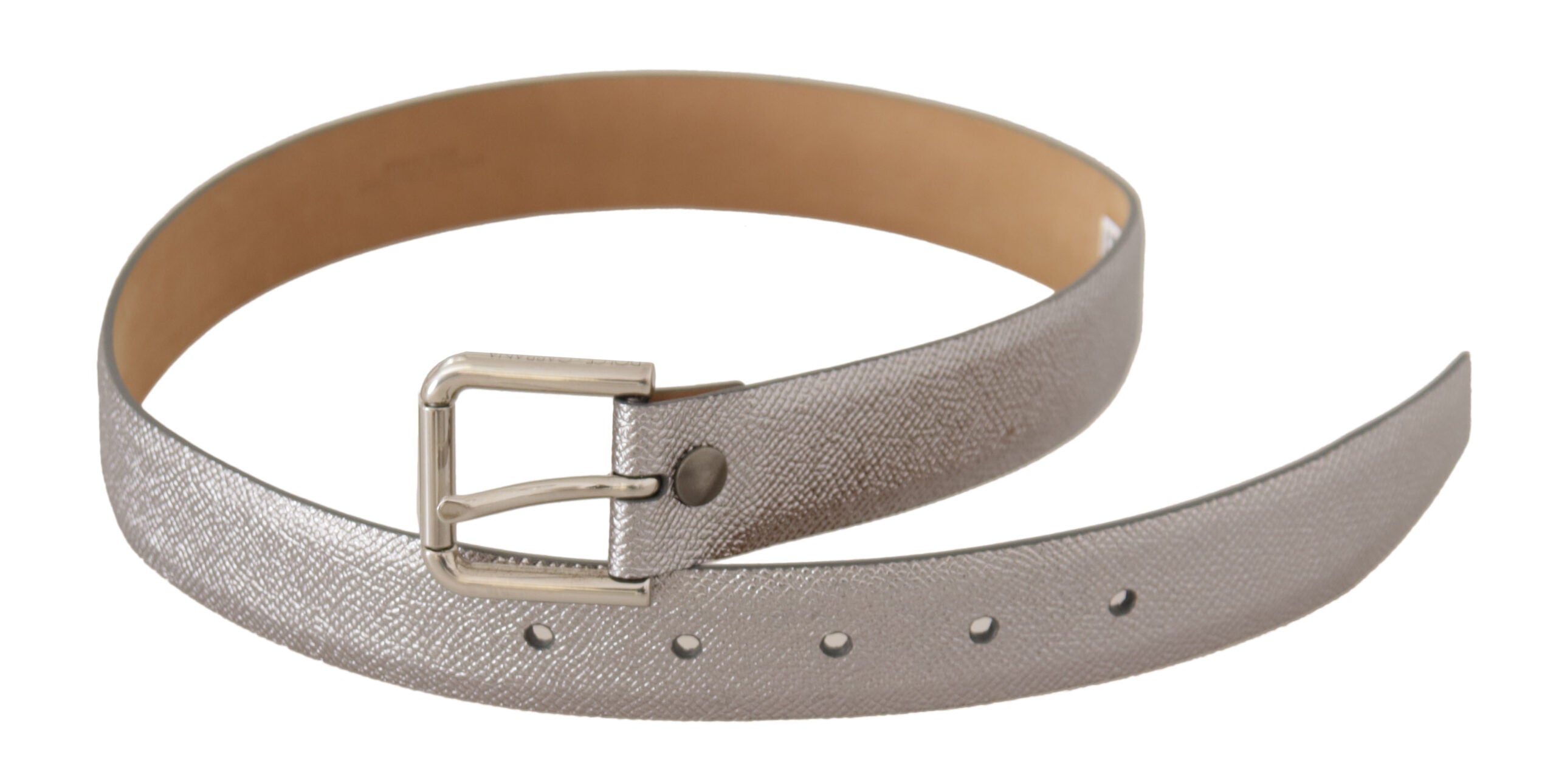 Dolce & Gabbana Elegant Silver Leather Belt with Engraved Women's Buckle